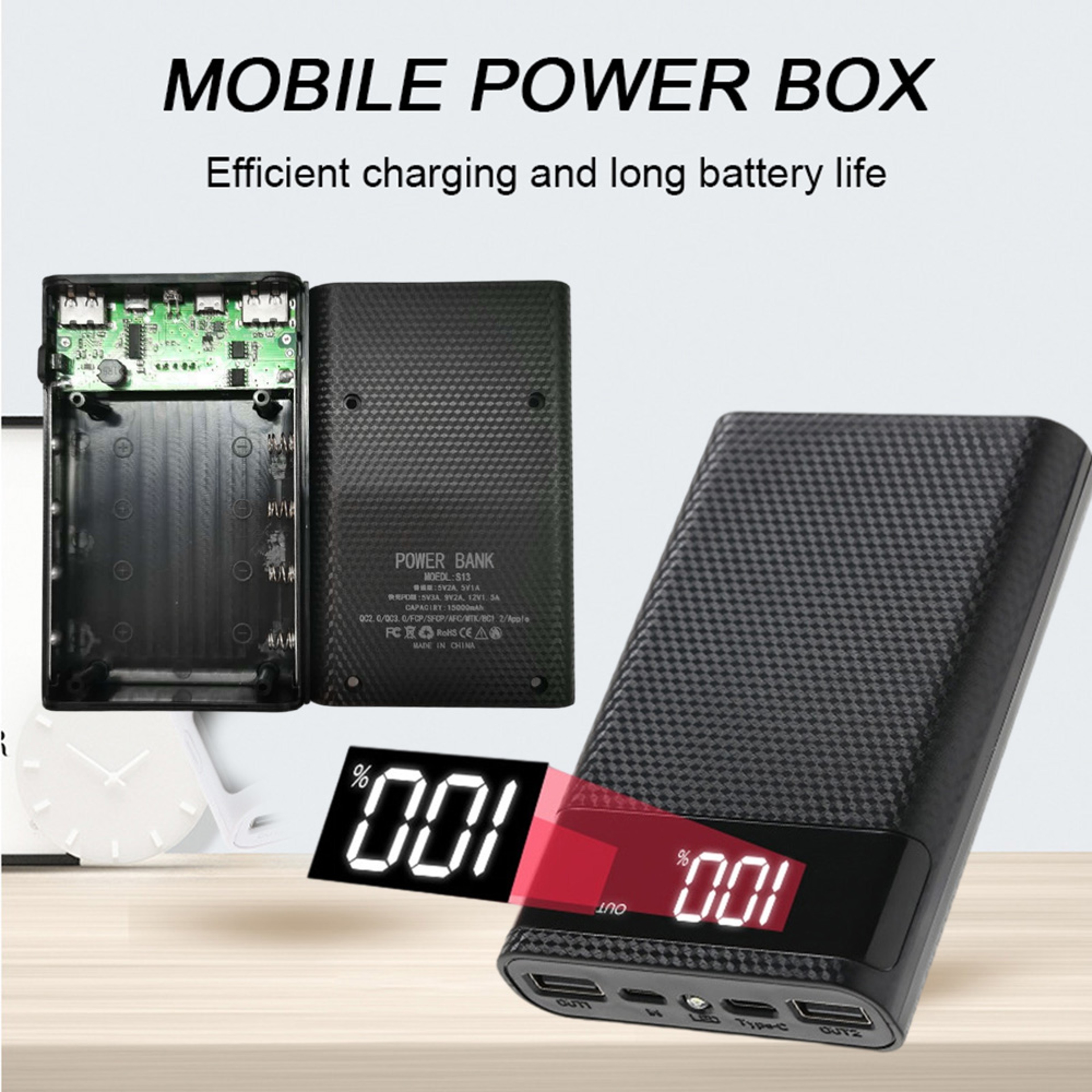 Rechargeable Power Bank Case With USB Type C Input Portable Battery Charger Shell 2