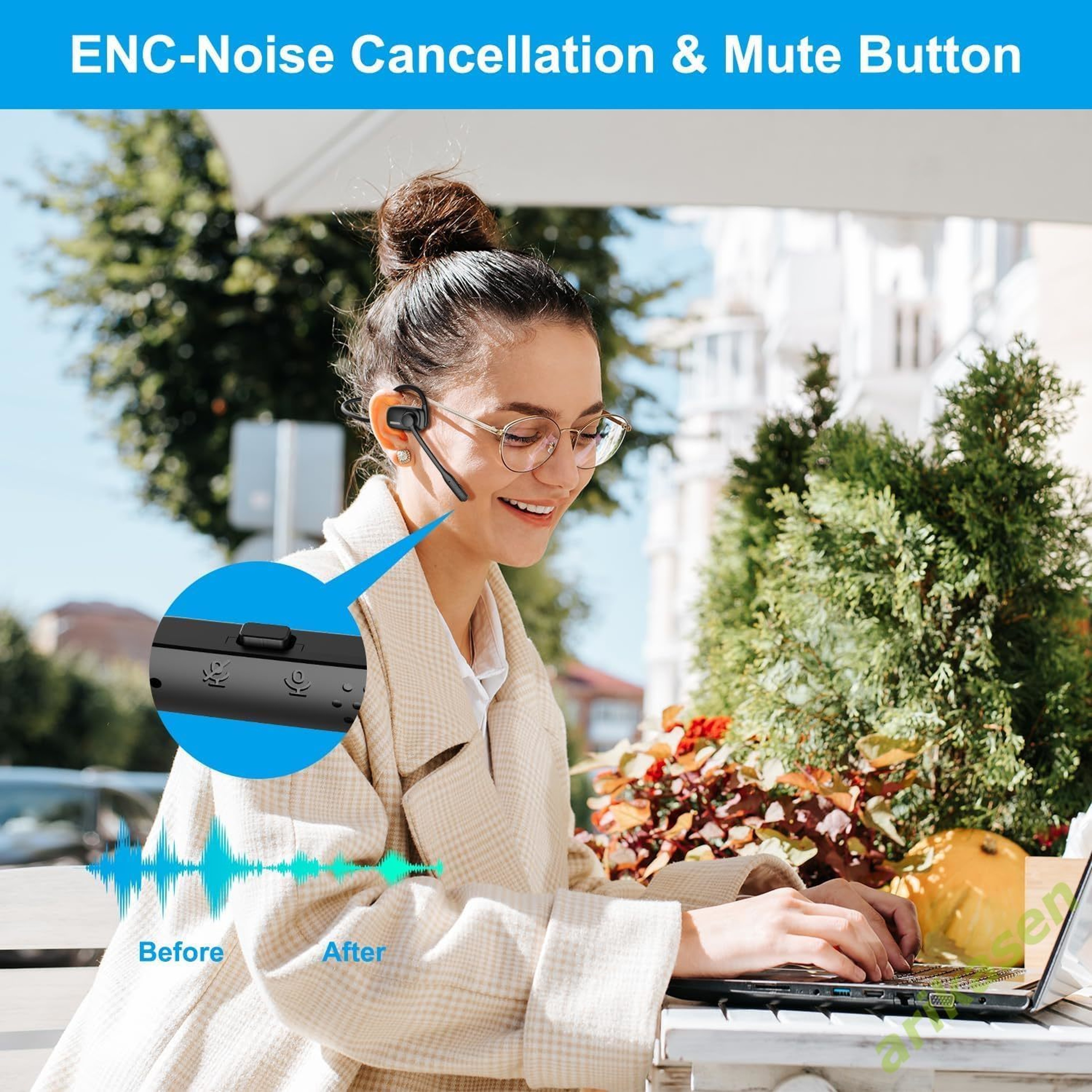 Open Ear Bluetooth Headset With Noise Canceling Boom Microphone And Mute Button 2