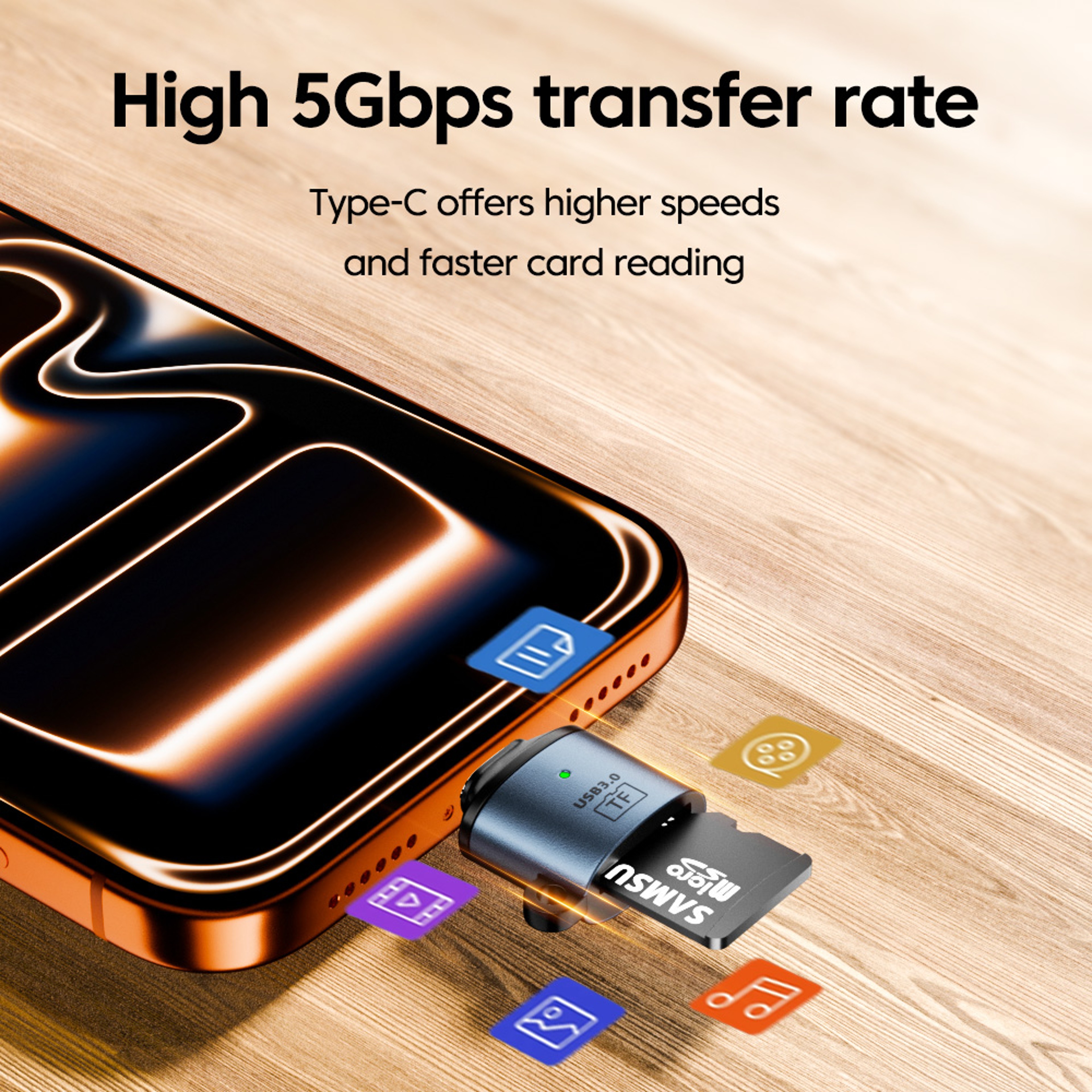 Portable USB C USB TF Memory Card Reader For Laptop PC And Mobile Devices 3