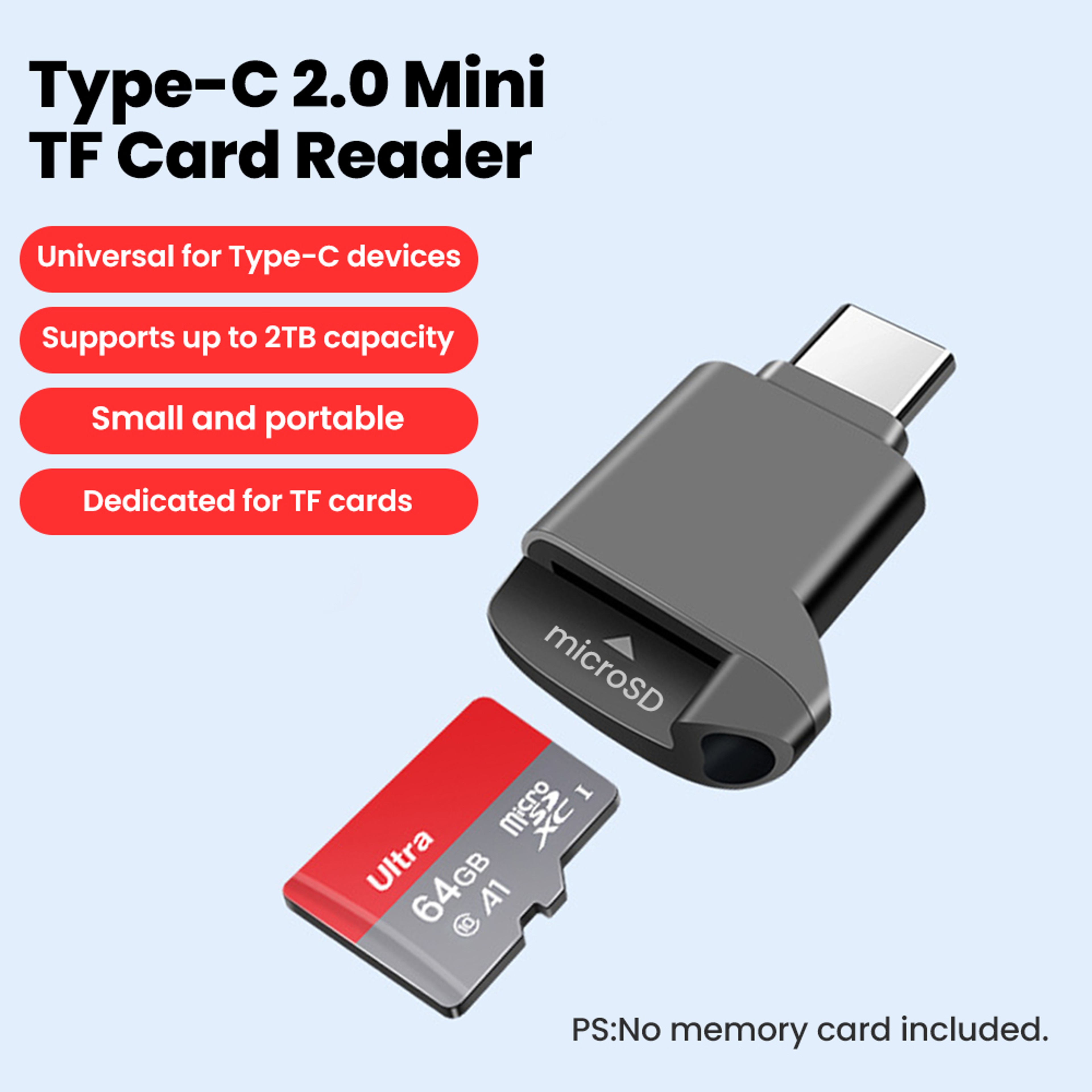 Mini USB C MicroSD Card Reader Portable TF Memory Card Adapter 1