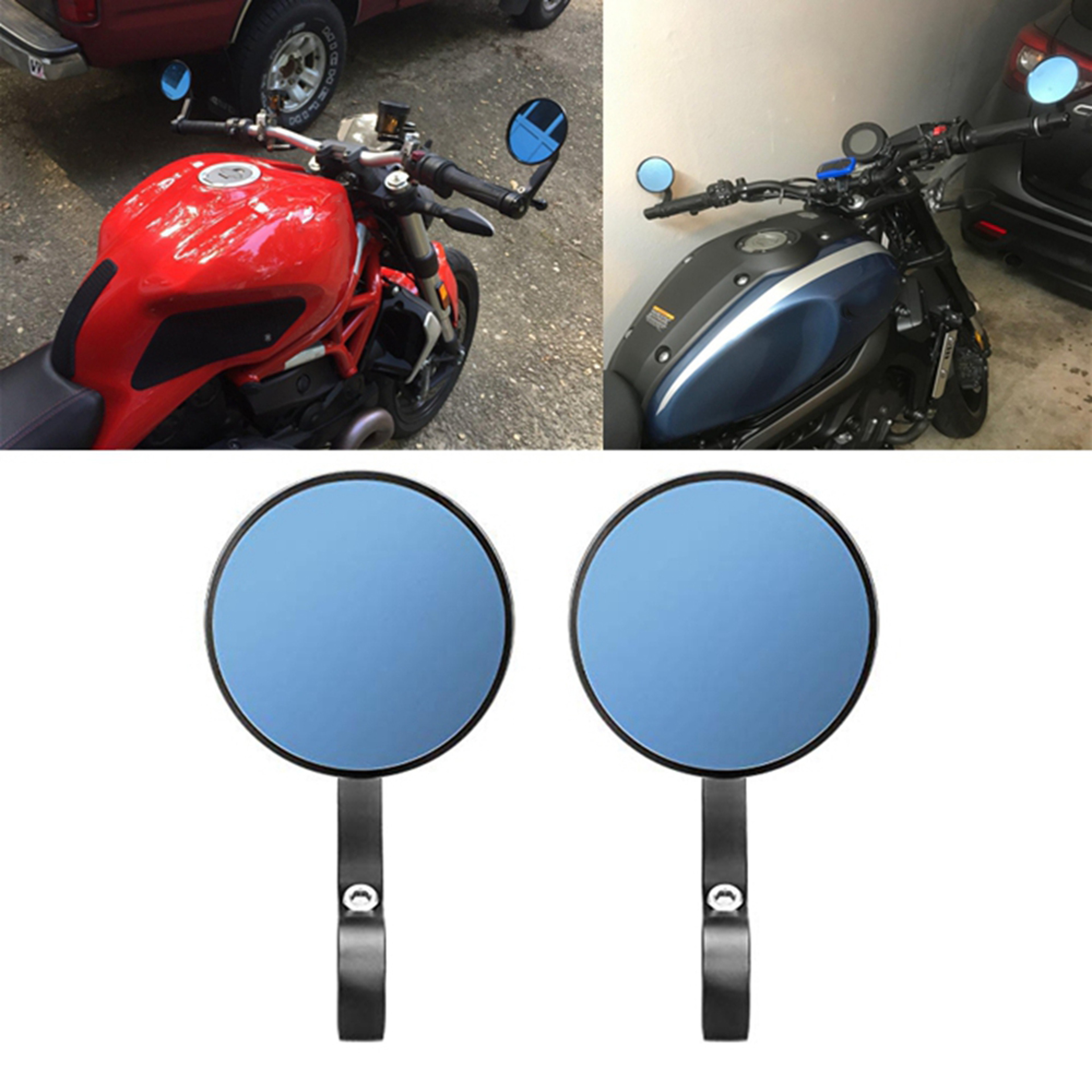 Motorcycle Bar End Mirrors Round Cafe Racer Rear View Mirrors 2