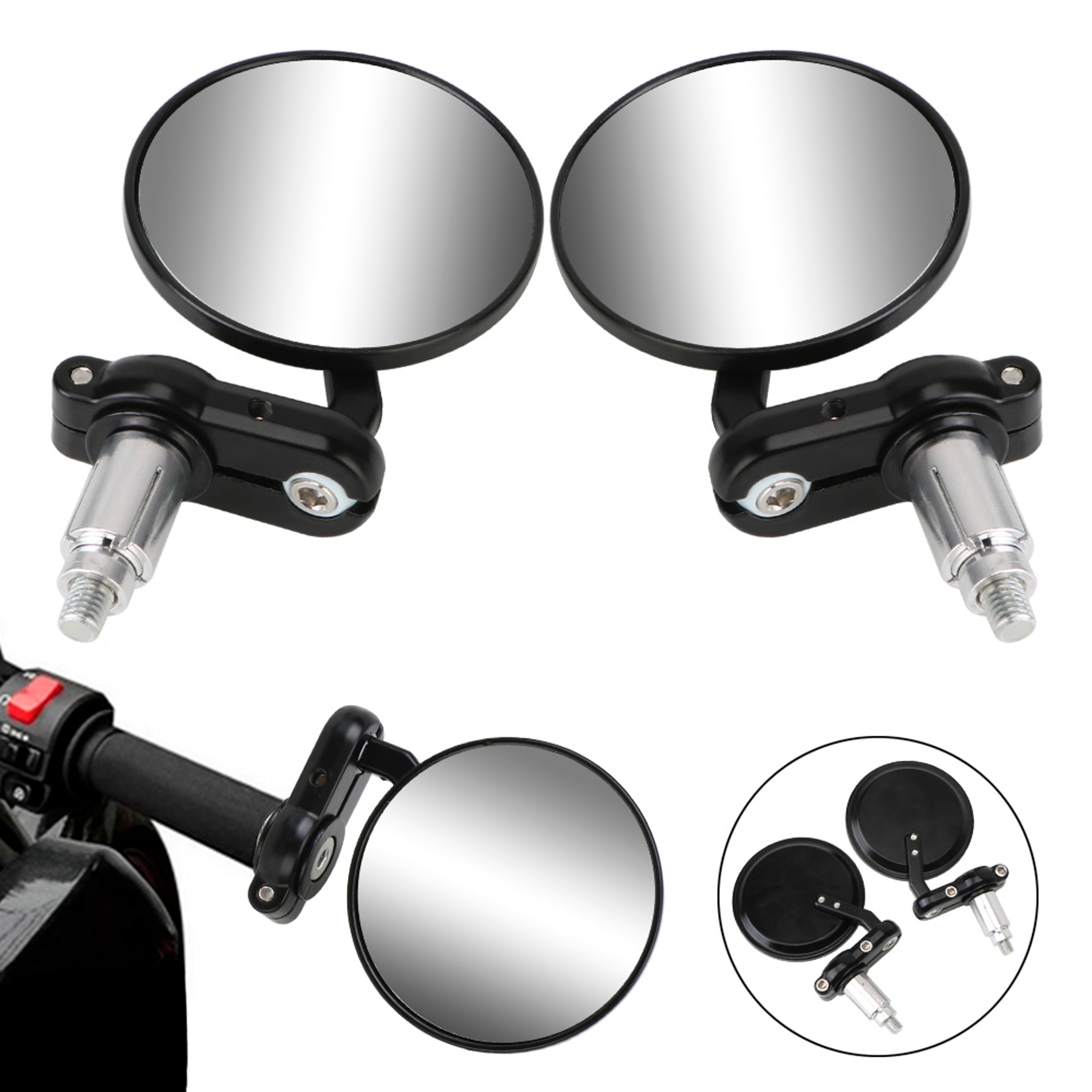Universal Motorcycle Bar End Mirrors Rearview Side Mirror Set 2
