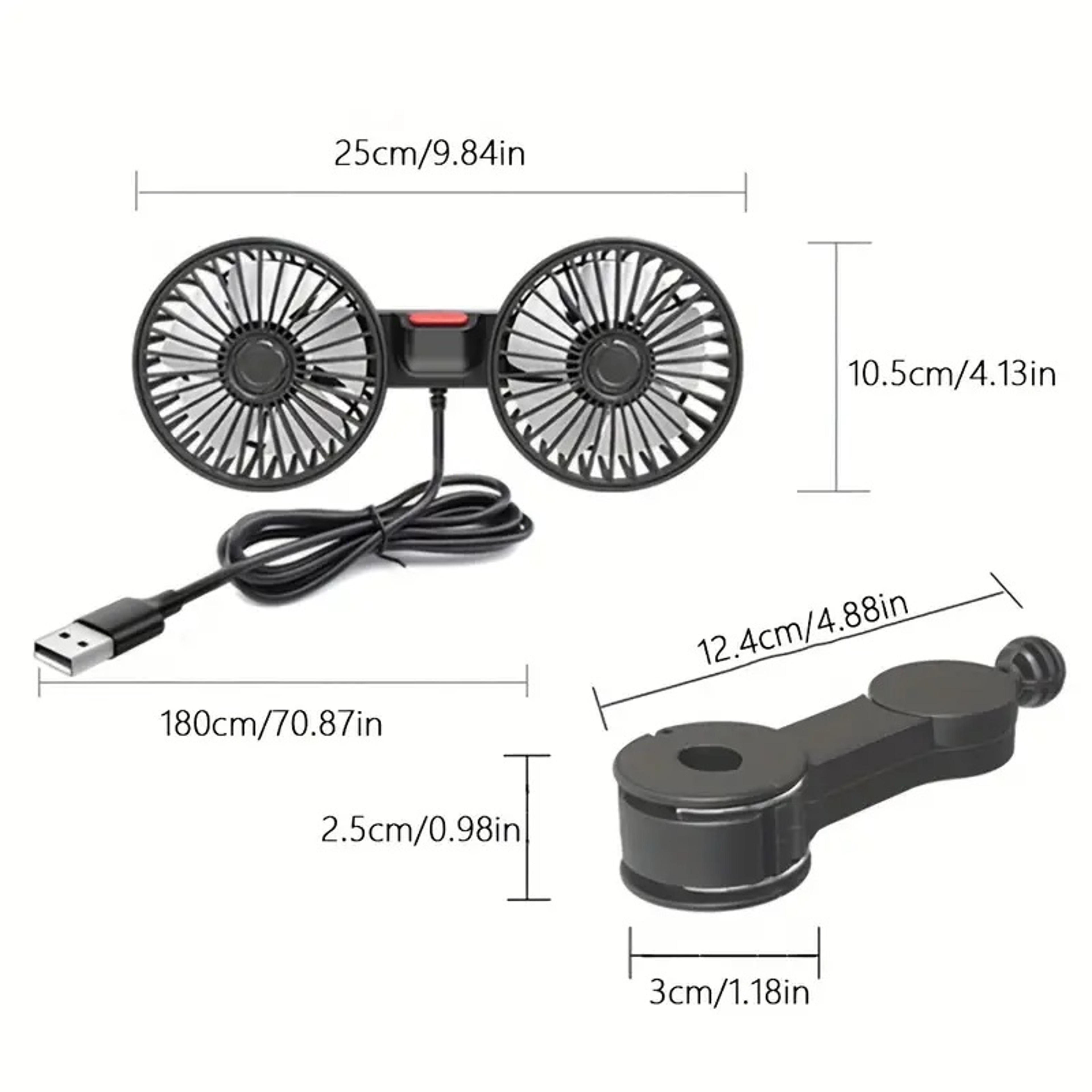 Dual Head Car Fan Degree Speed USB Backseat Cooling Fan 6
