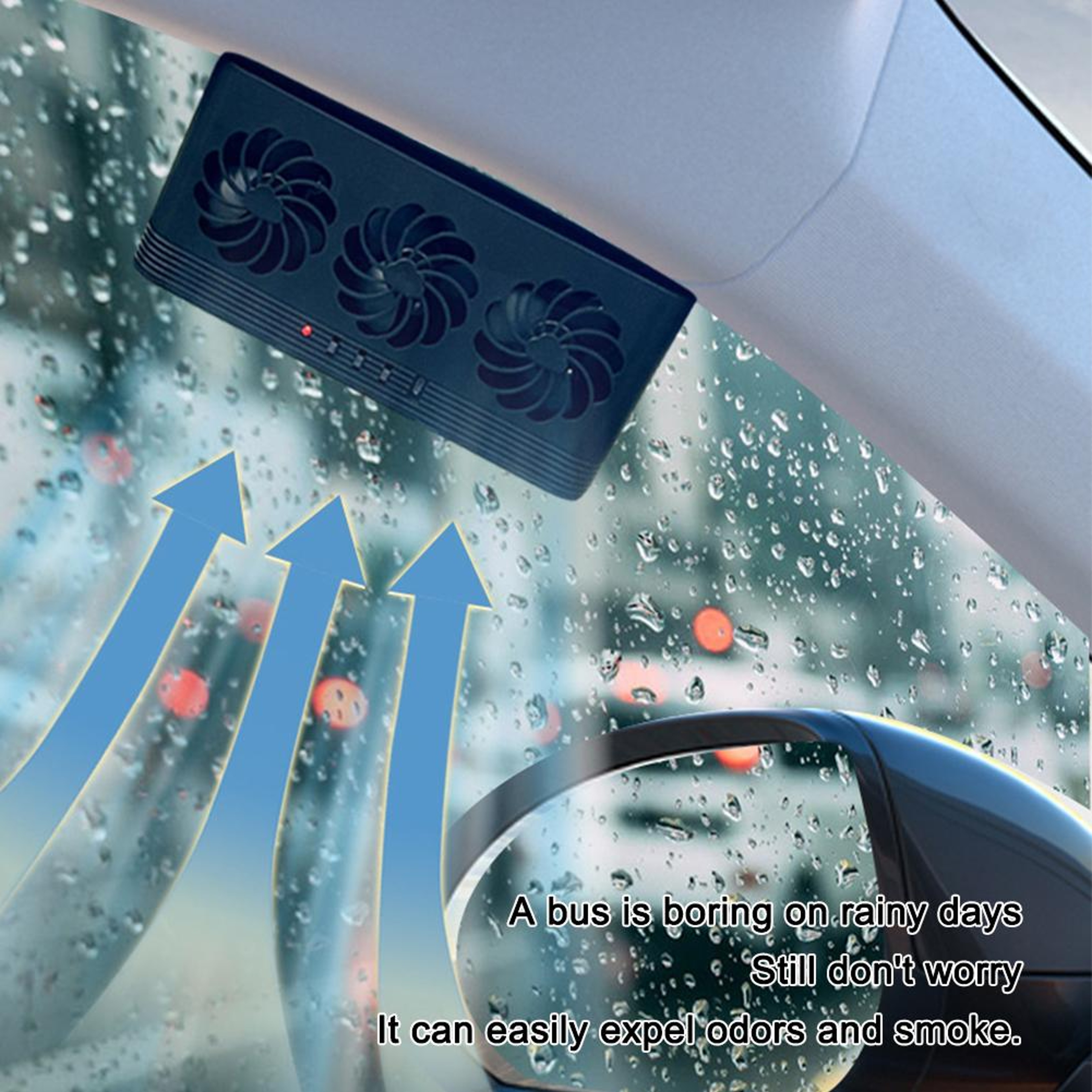 Solar Powered Car Window Fan Triple Vent USB Cooling Exhaust Ventilator 5