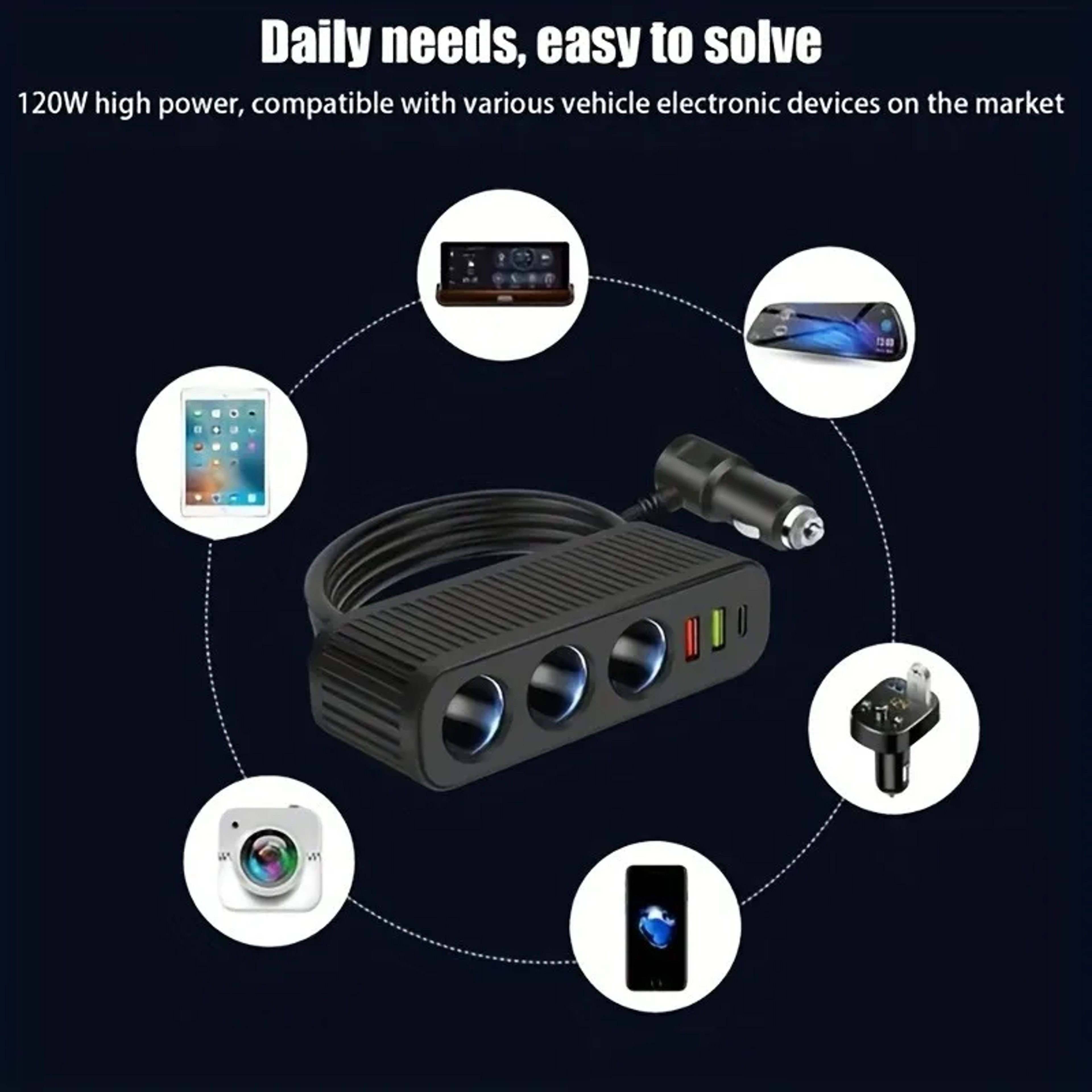 USB Car Charger Fast Charge Cigarette Lighter Power Adapter 6