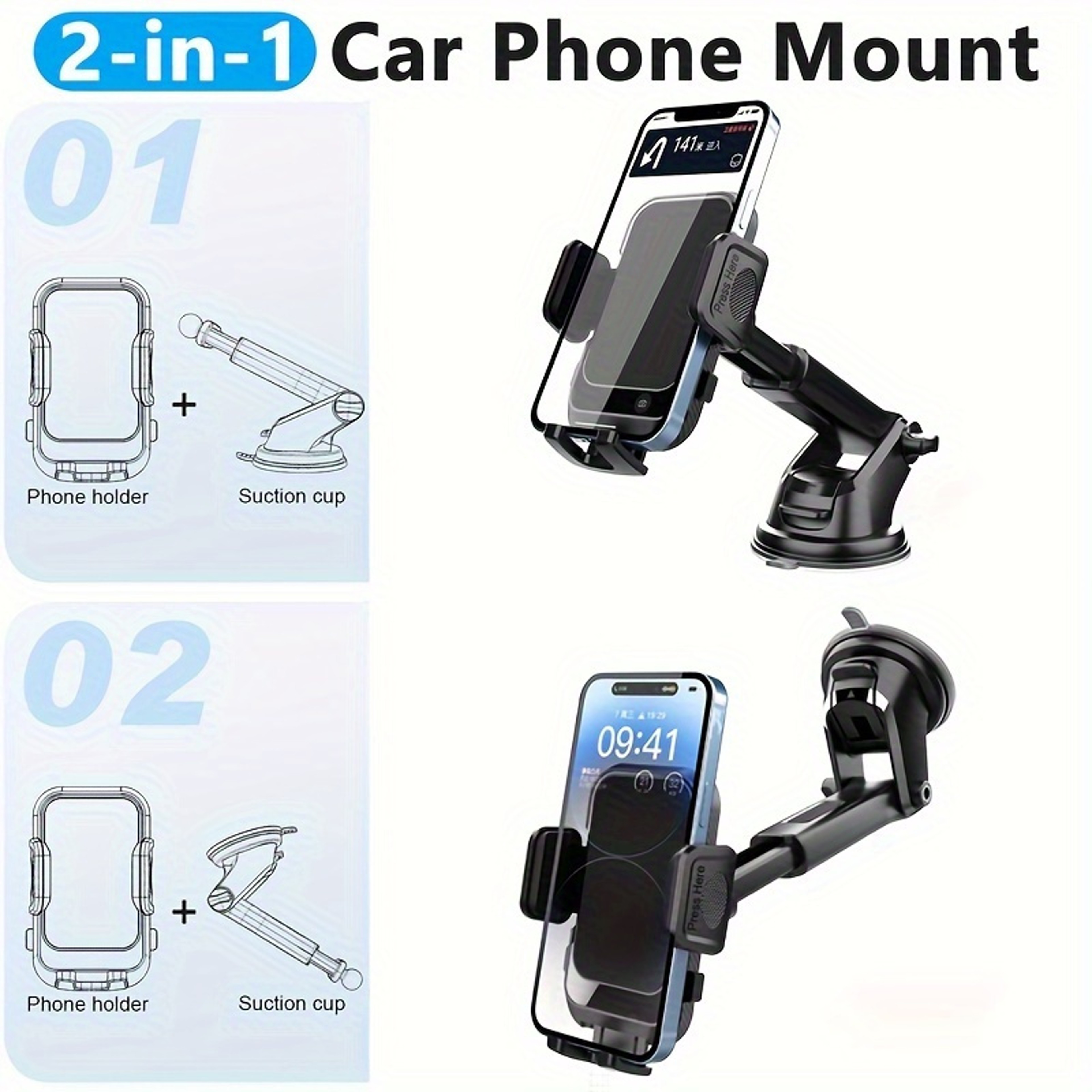 Universal Suction Cup Car Phone Holder Degree Dashboard Windshield Mount 5