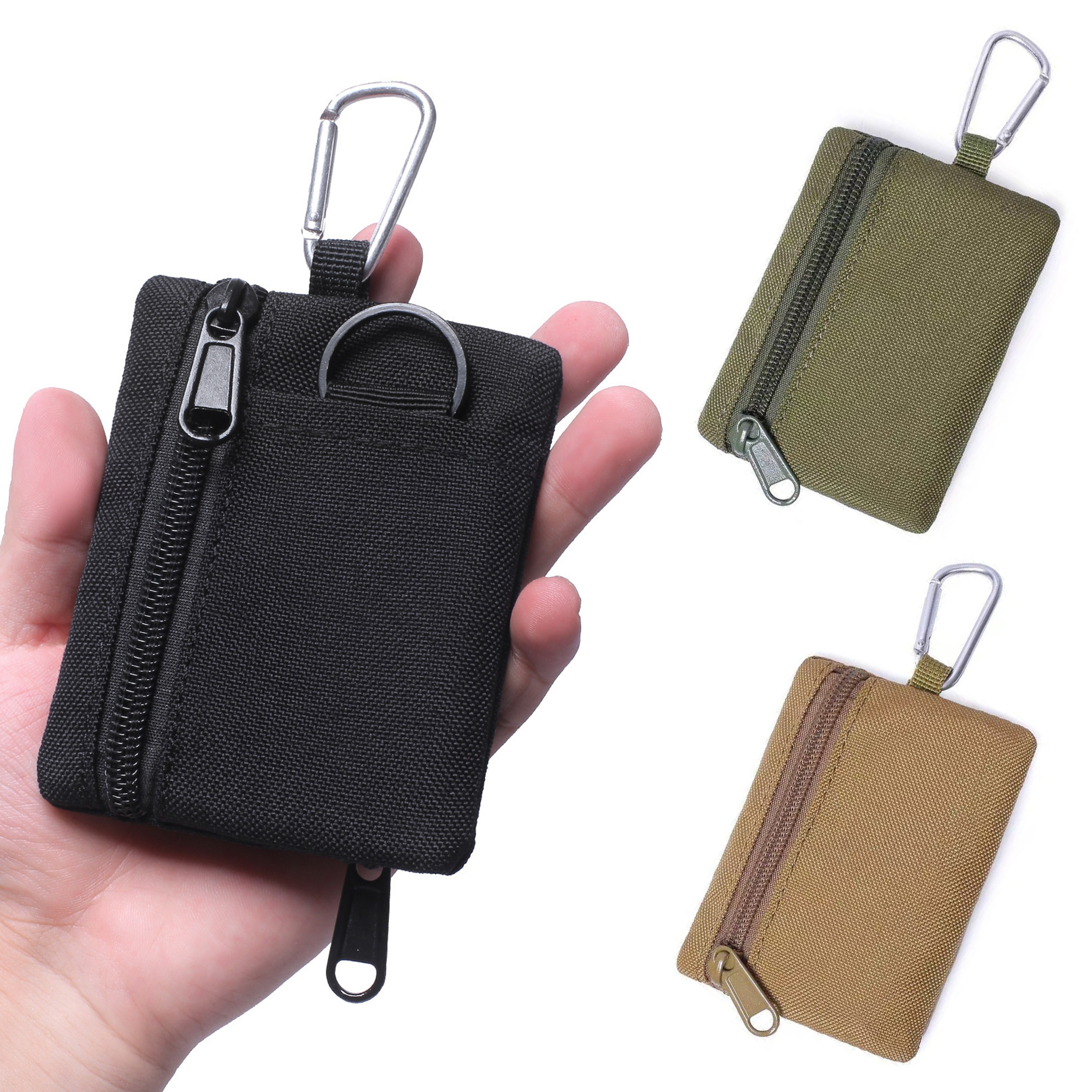 Mini EDC Organizer Pouch Nylon Key Coin Holder with Carabiner – view 1