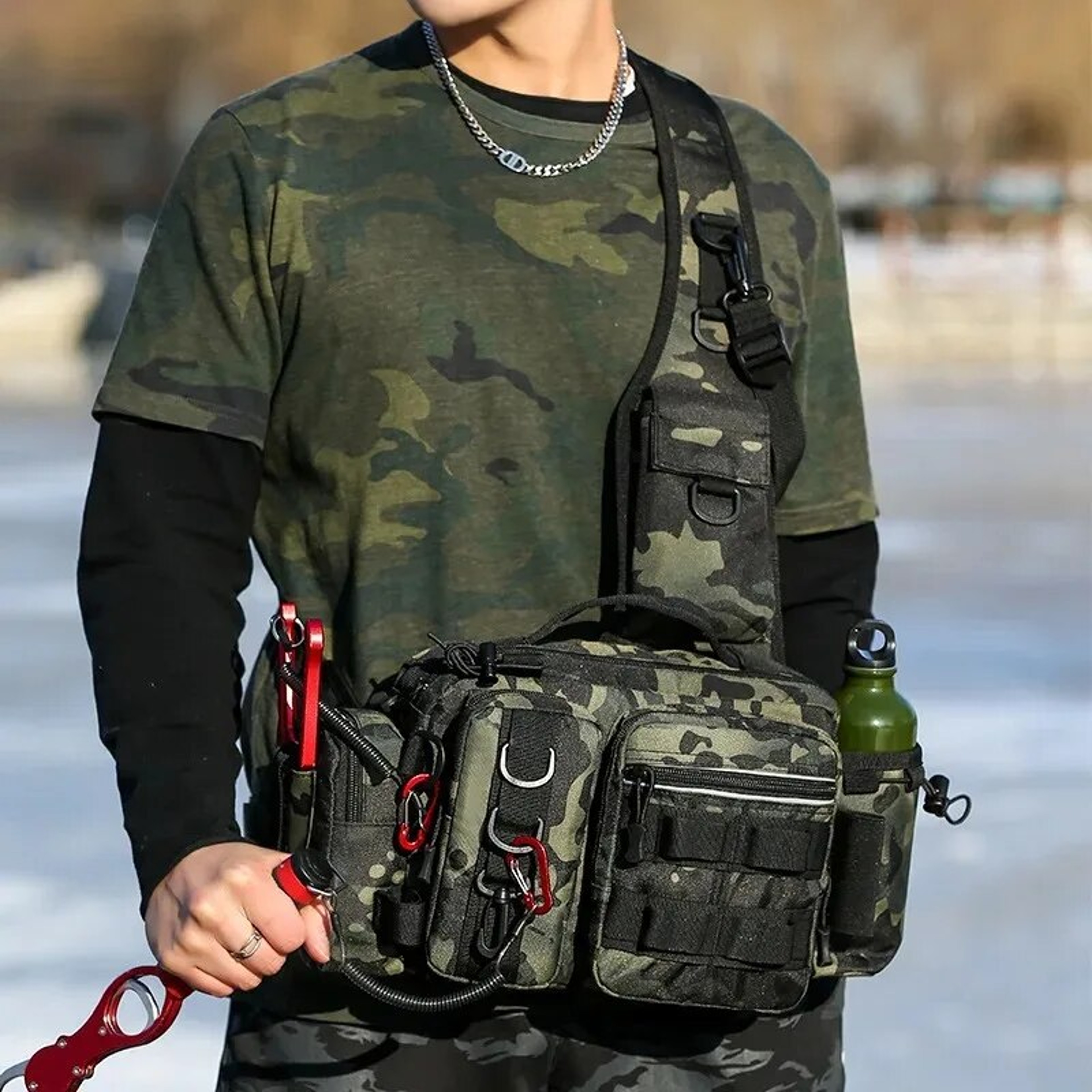 Fishing Tackle Backpack With Rod Holder Two Layer Sling Gear Storage Bag 1