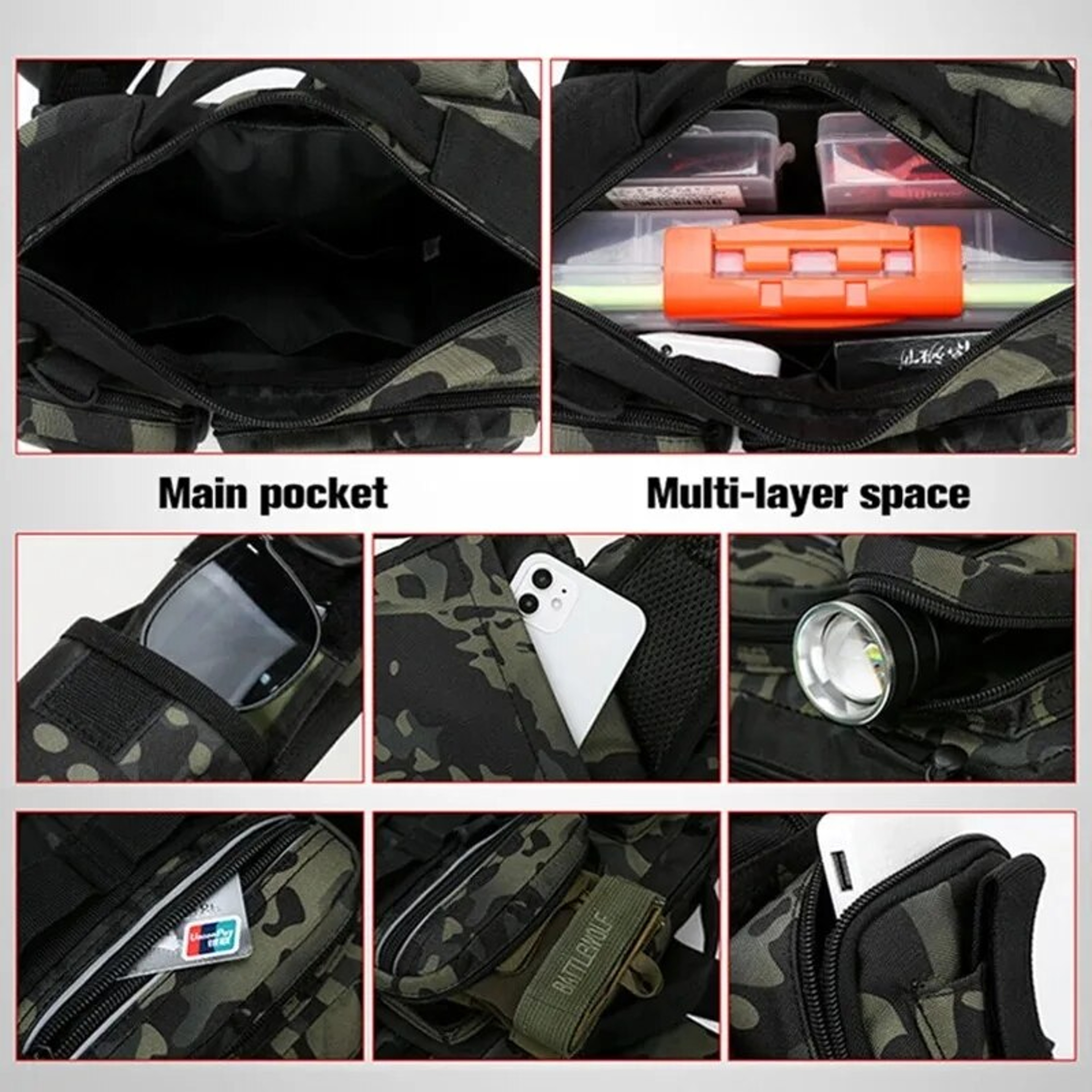 Fishing Tackle Backpack With Rod Holder Two Layer Sling Gear Storage Bag 4