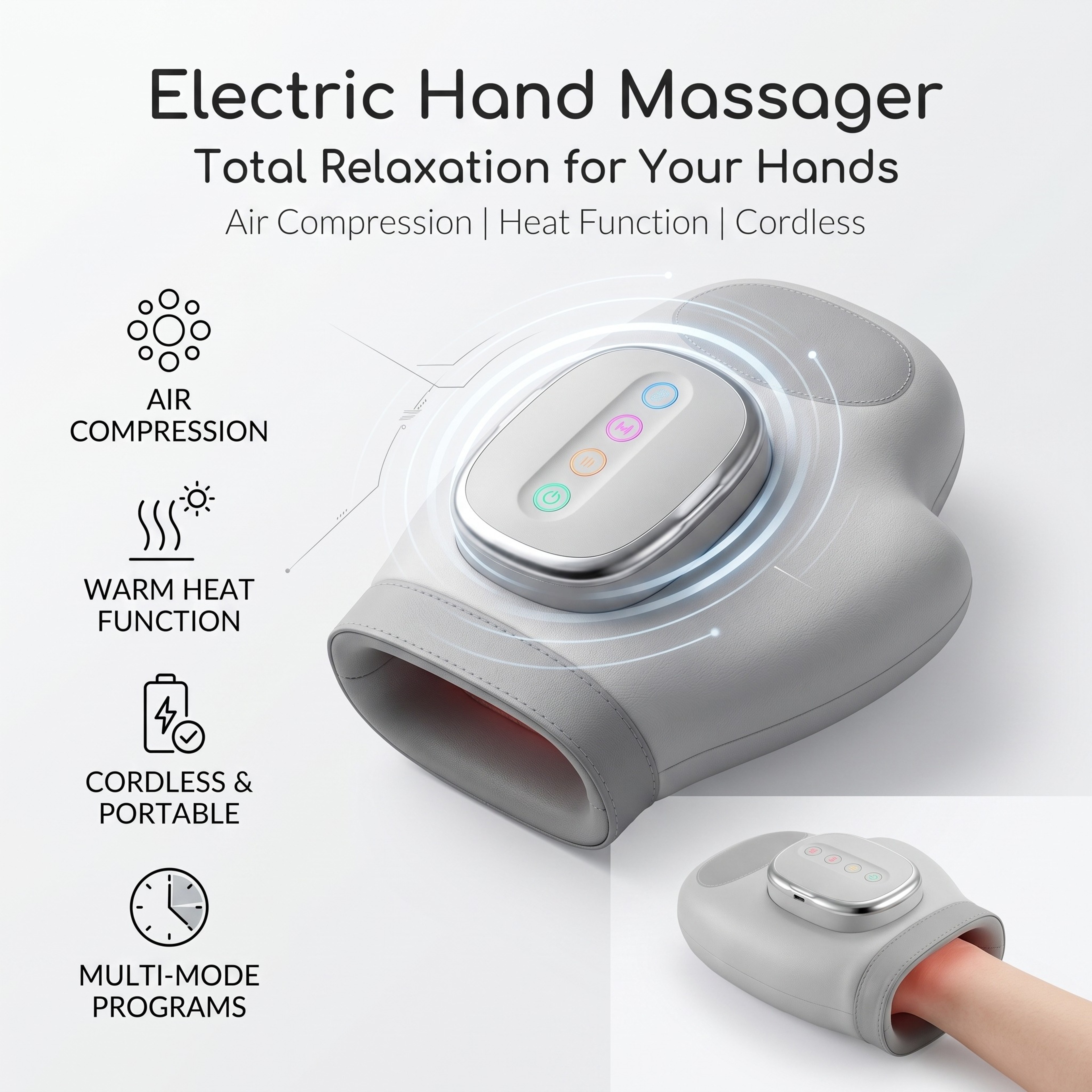 Air Compression Hand Massager With Heat And Vibration For Finger Palm And Wrist Relaxation 5
