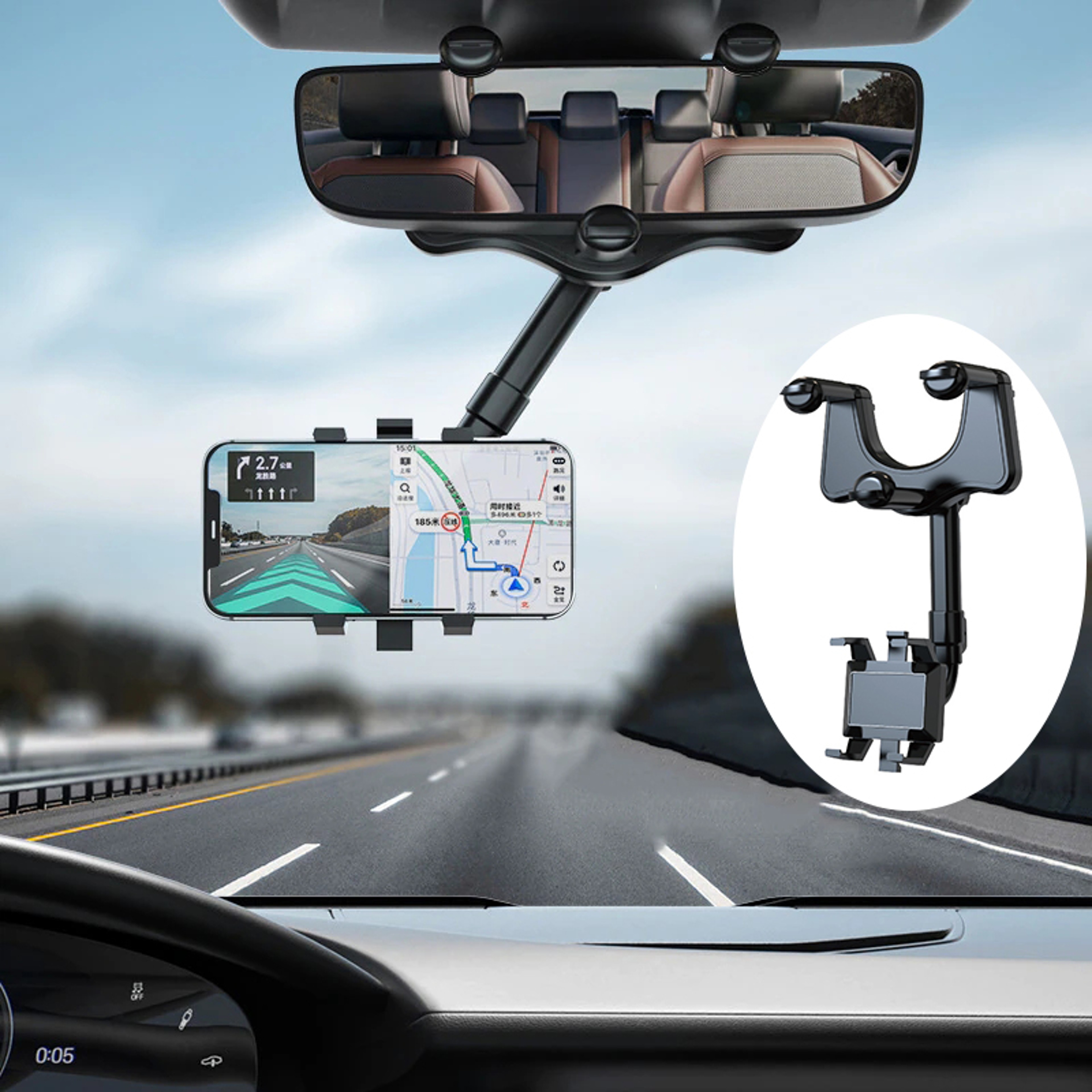 Universal Rearview Mirror Phone Holder Rotatable Retractable Car Phone Mount 1
