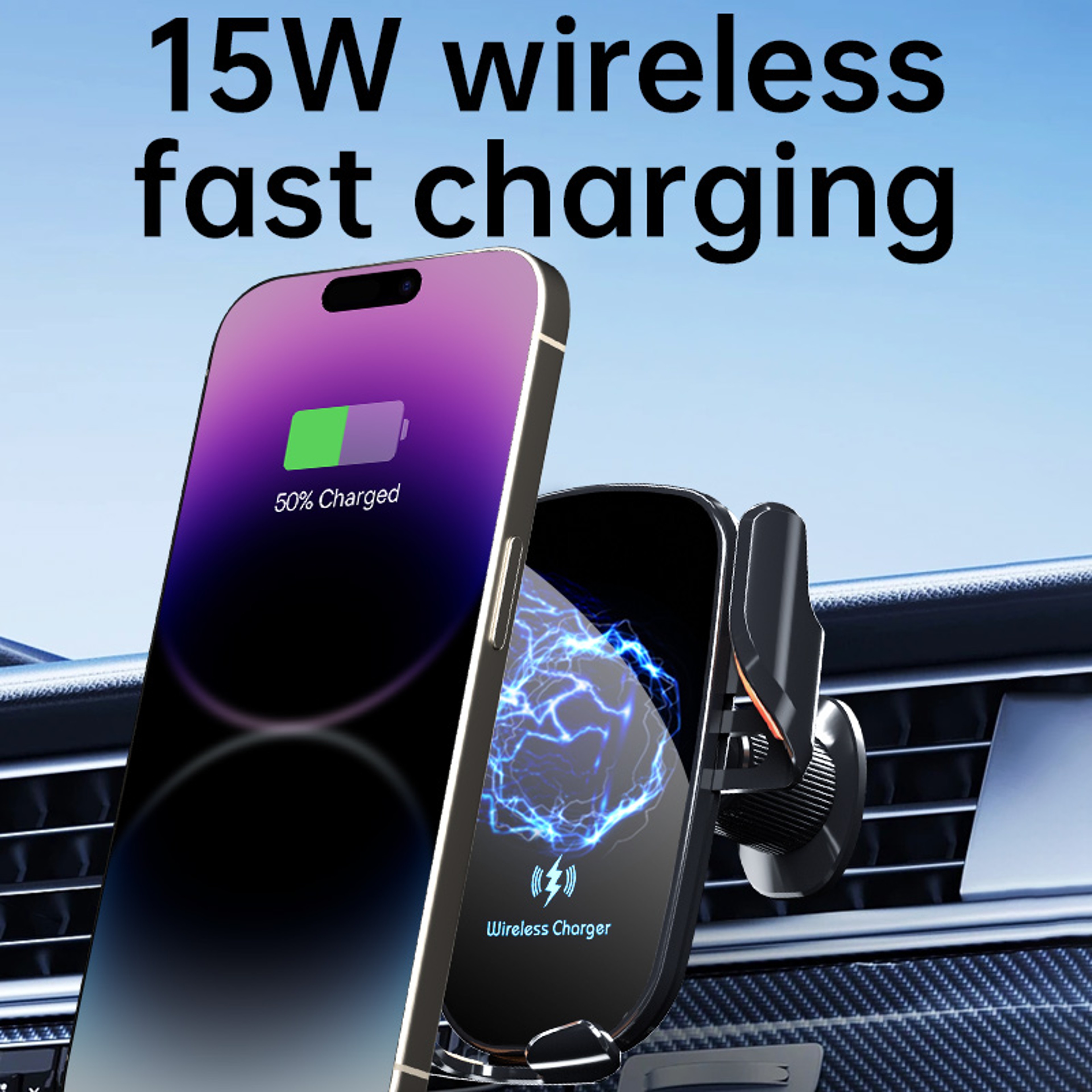 Wireless Car Charger Air Vent Phone Holder With Adjustable Mount 2