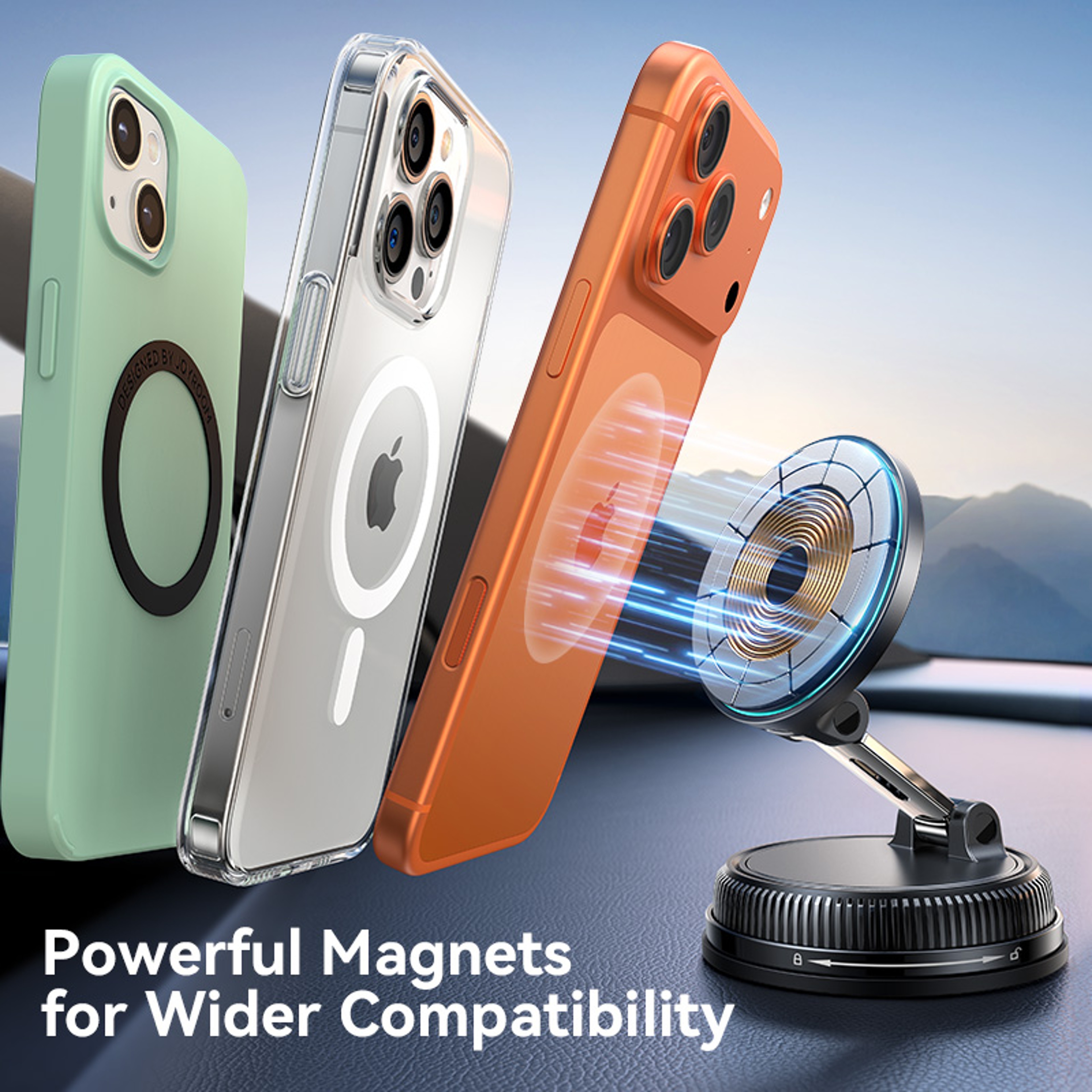 Fast Charging Magnetic Car Phone Holder With Vacuum Suction And Rotation 5