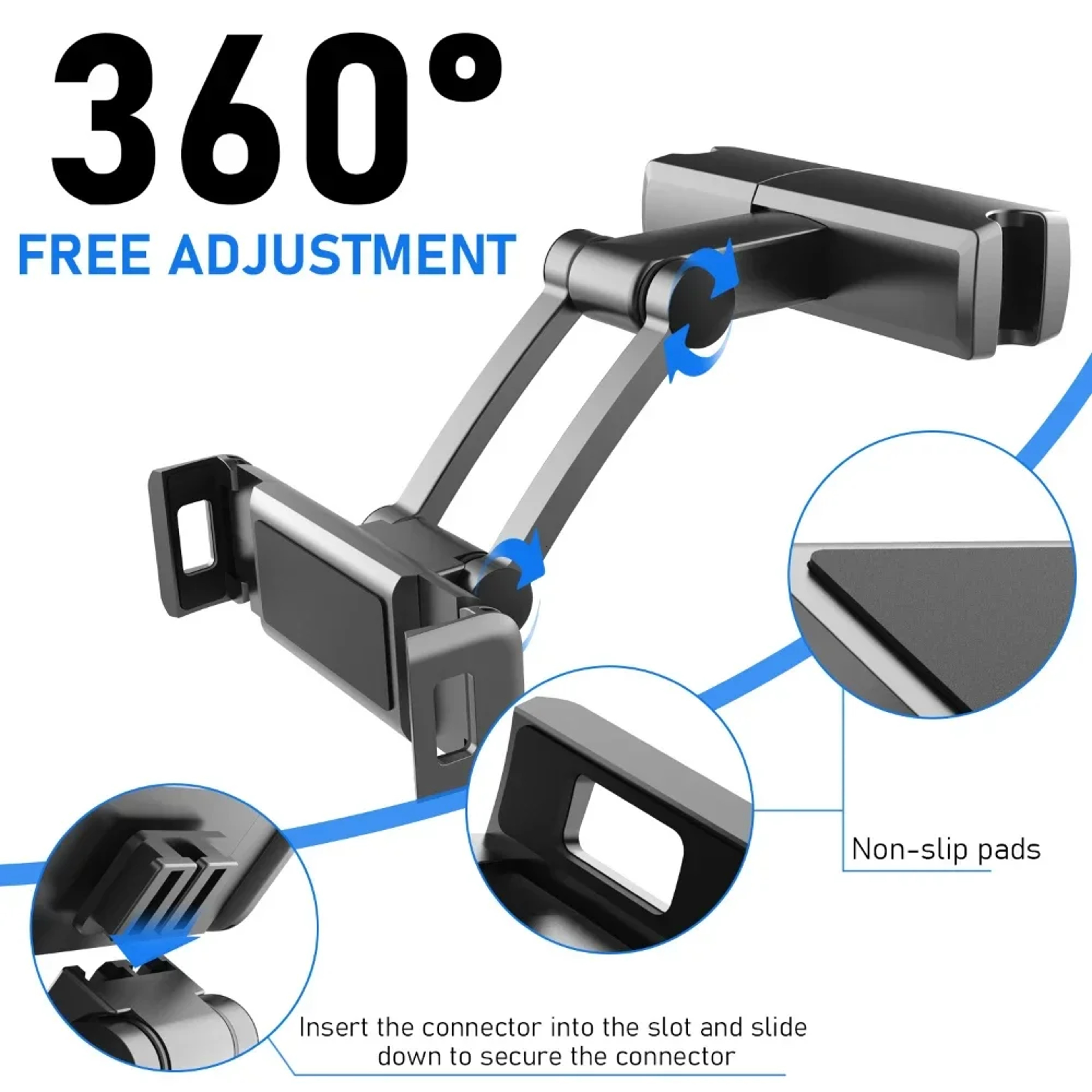 Adjustable Car Headrest Tablet Holder Back Seat Phone And IPad Mount 3