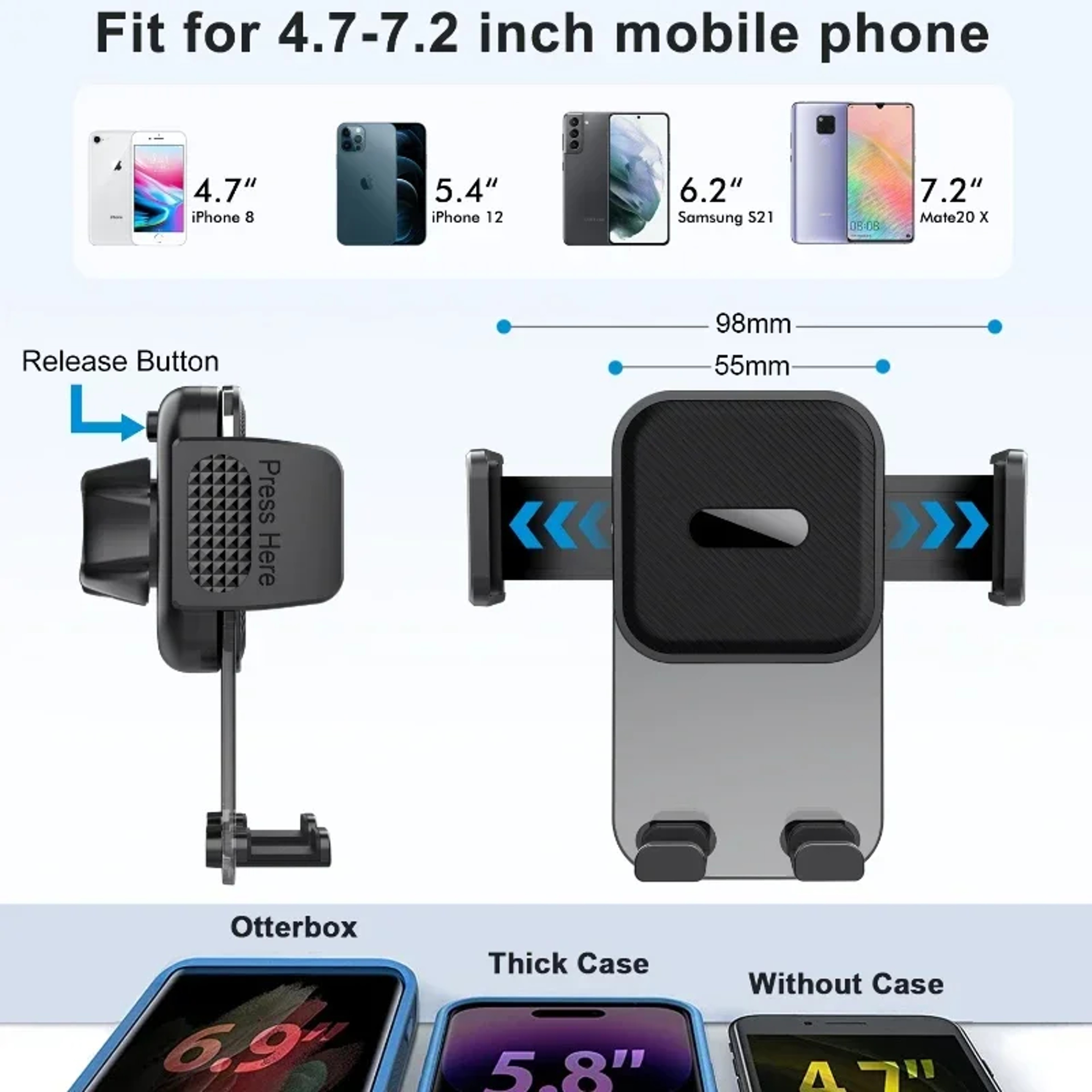 Universal Car Phone Holder Dashboard Windshield Mount With Adjustable Grip 5