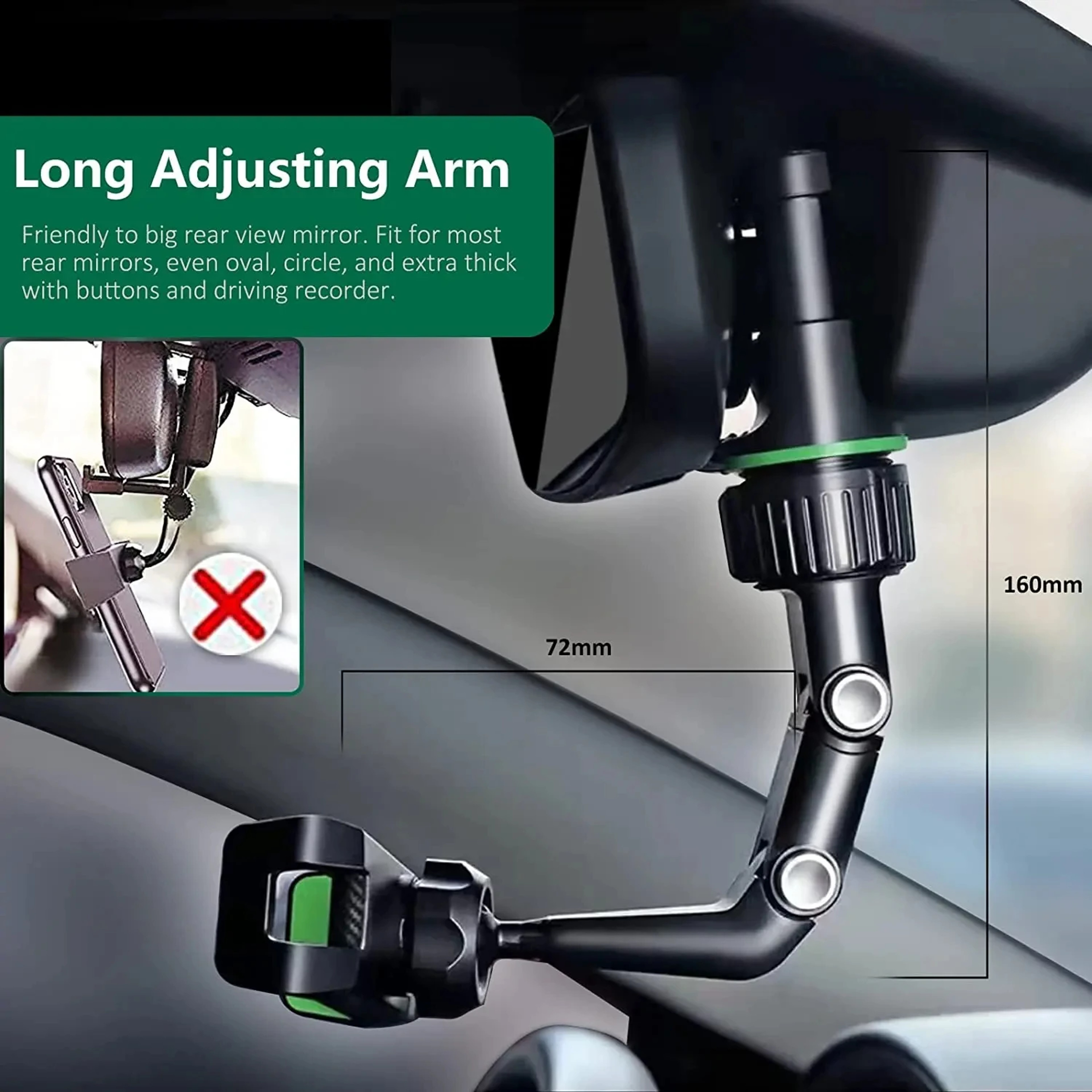 Rotating Rearview Mirror Phone Holder Universal Car GPS Mount – view 4