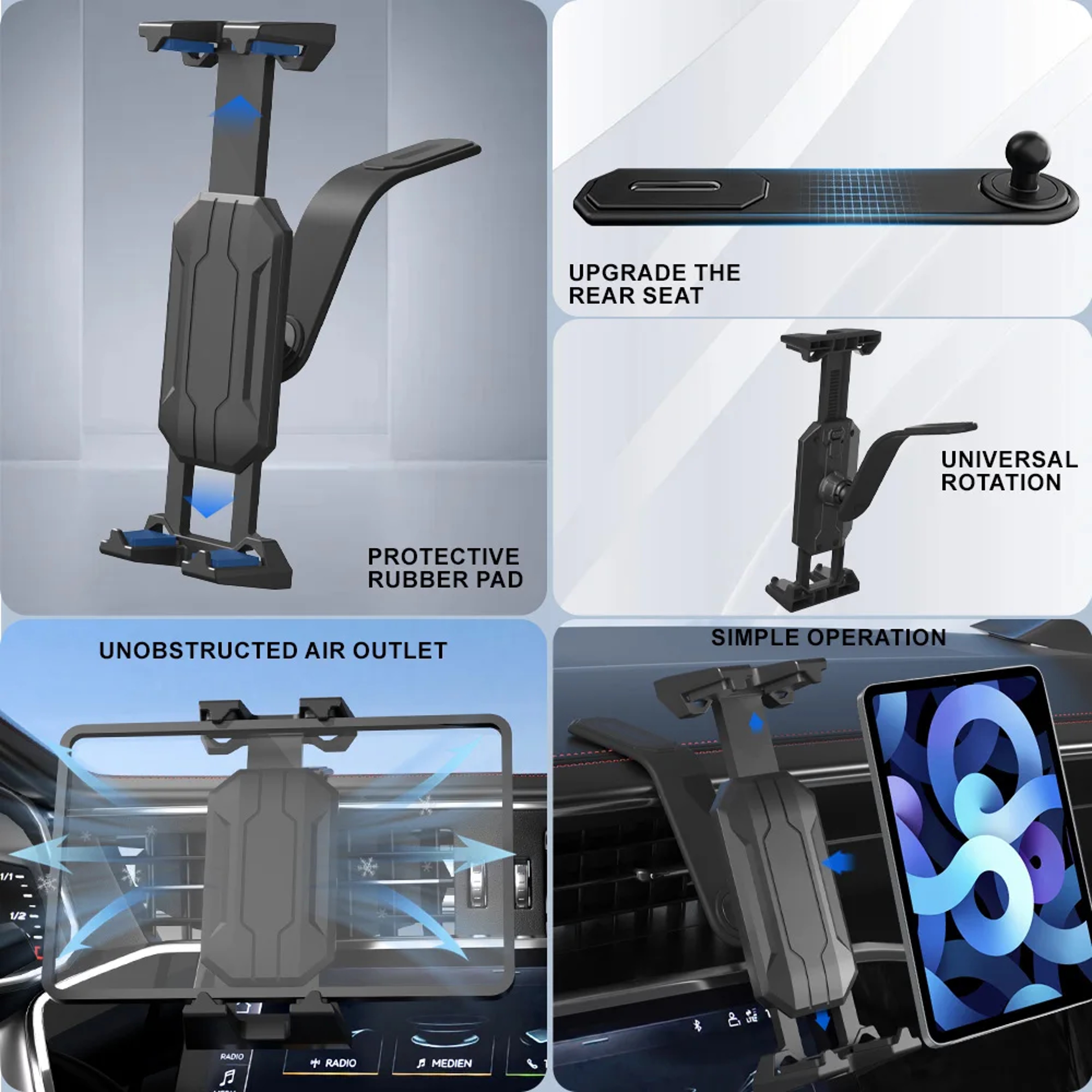 Foldable Car Tablet Mount Universal Dashboard Center Console Holder 3