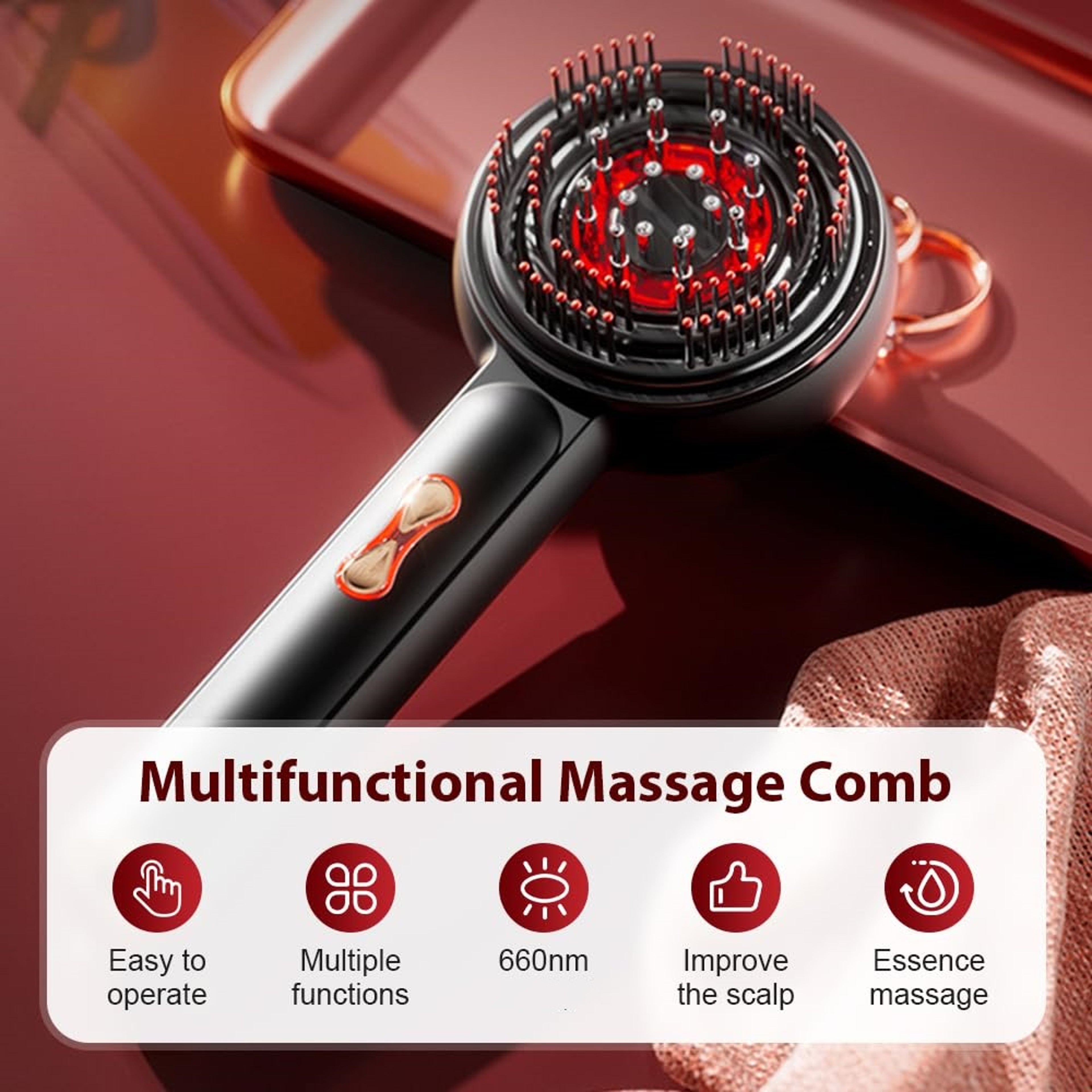 Electric Scalp Massager Comb With Red Light And Hair Oil Applicator 3