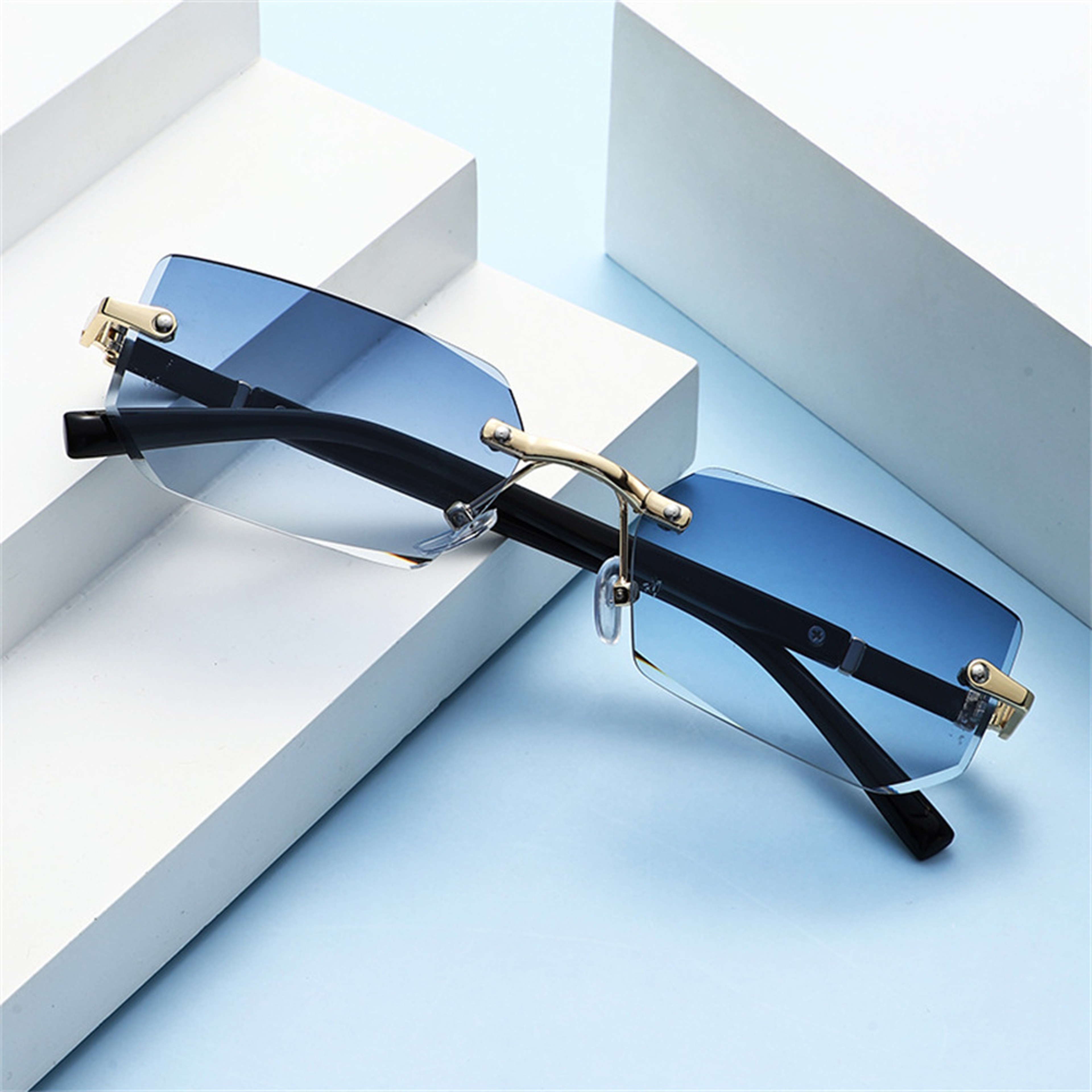Men Rimless Rectangle Sunglasses Vintage Square Color Lens Fashion Shades 2
