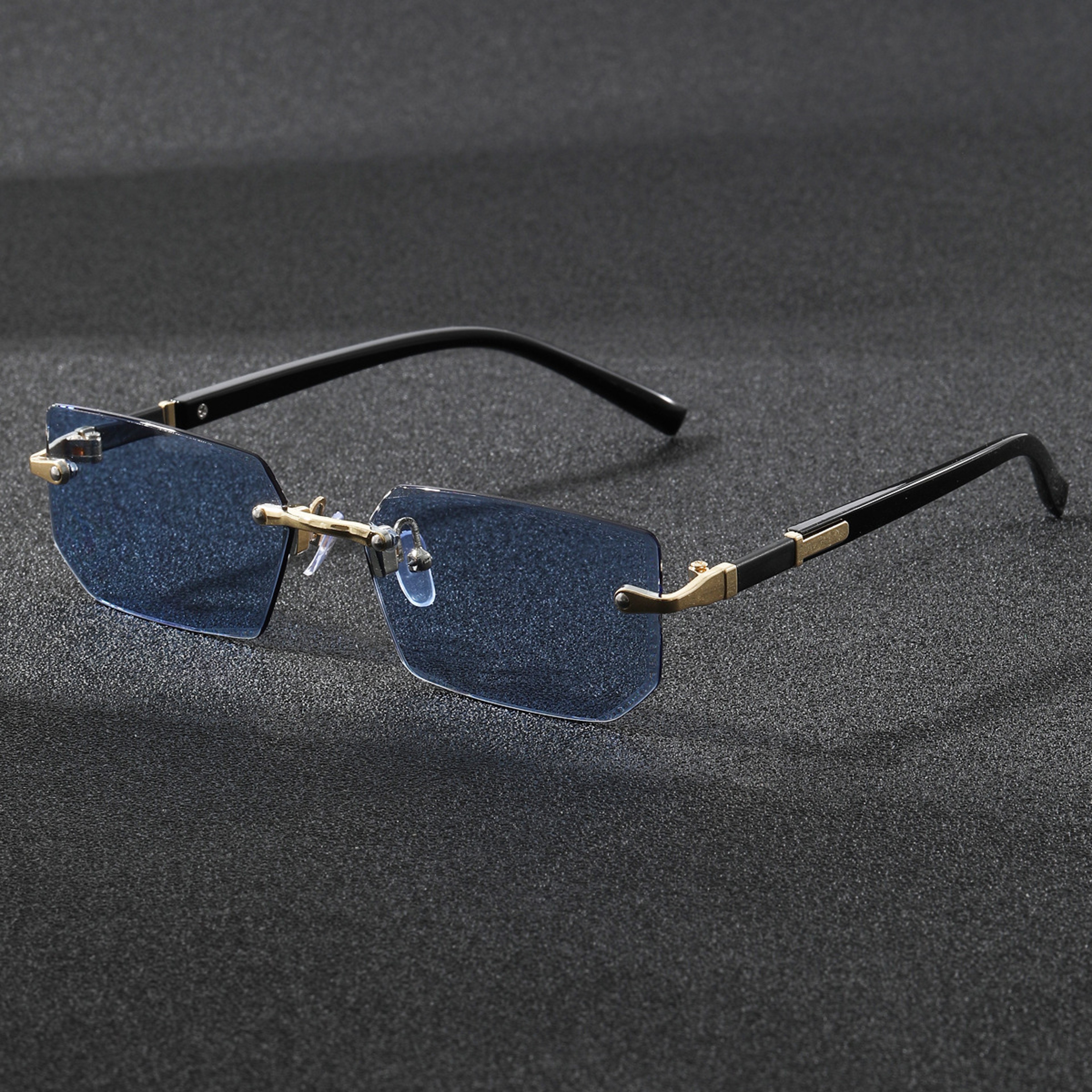Mens Rimless Polygon Sunglasses Gold Black UV Protection Eyewear 5