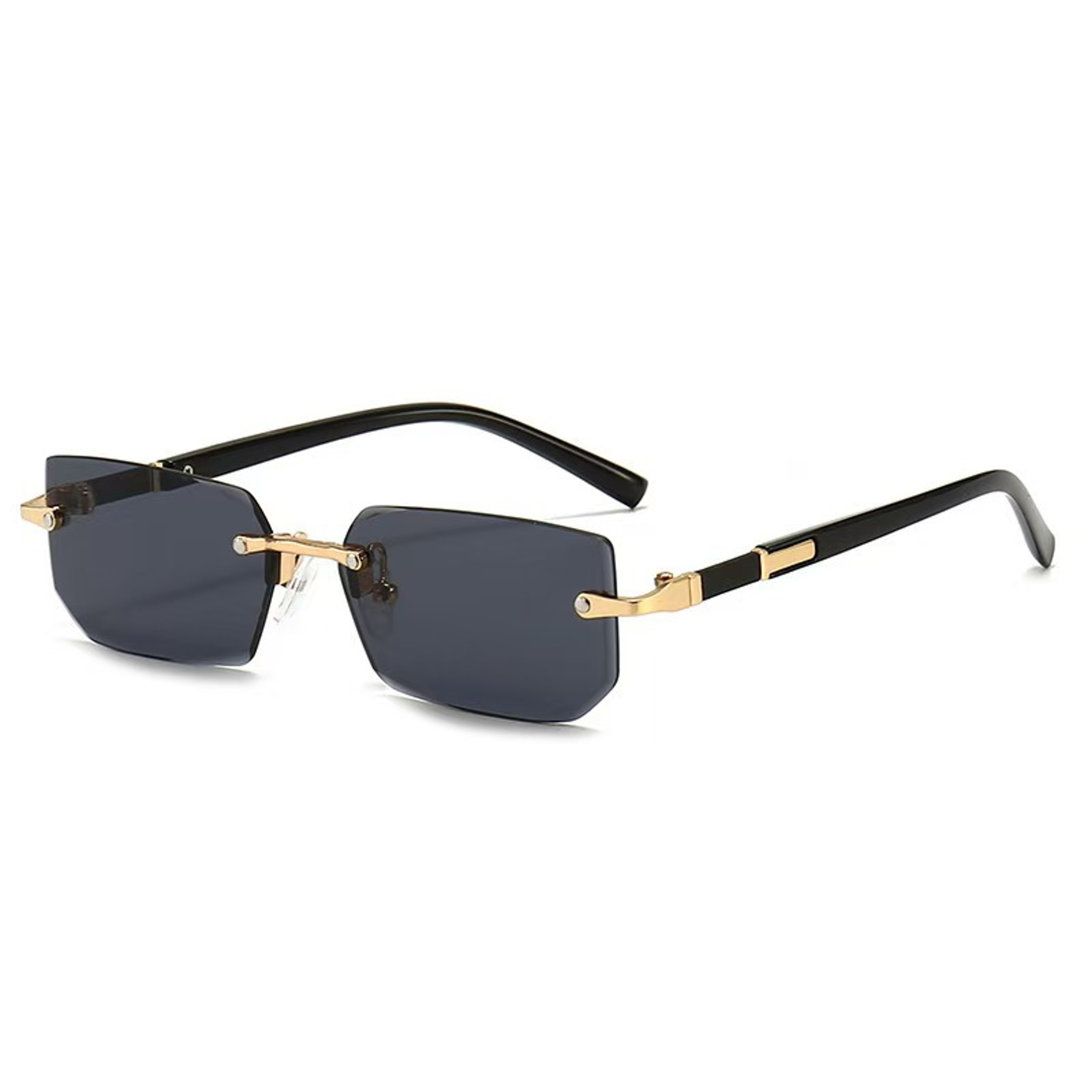 Mens Rimless Polygon Sunglasses Gold Black UV Protection Eyewear 2