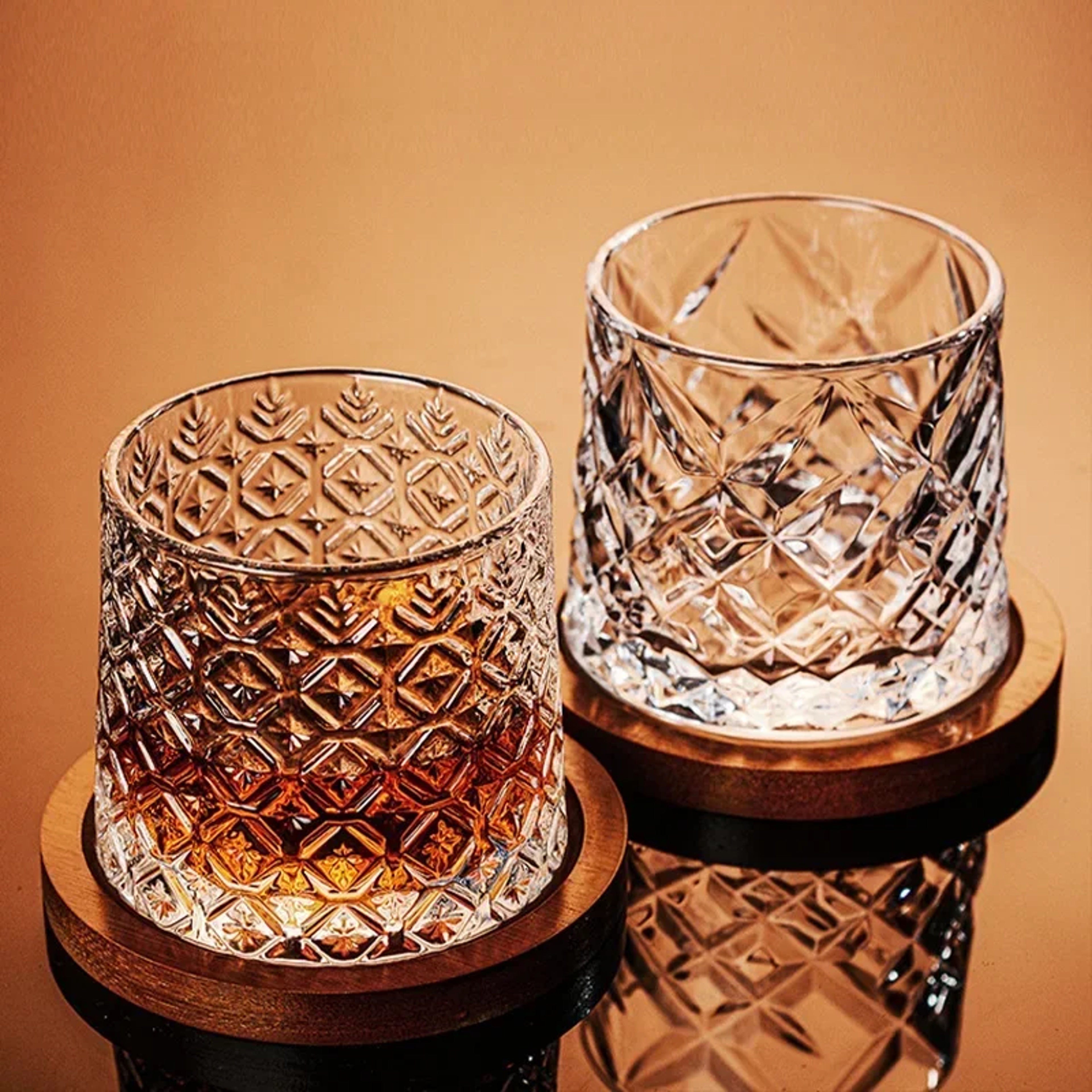 Rotating Spinning Tumbler Whiskey Glass Crystal Whiskey Glasses With Base Wine Brandy Drinkware For 2