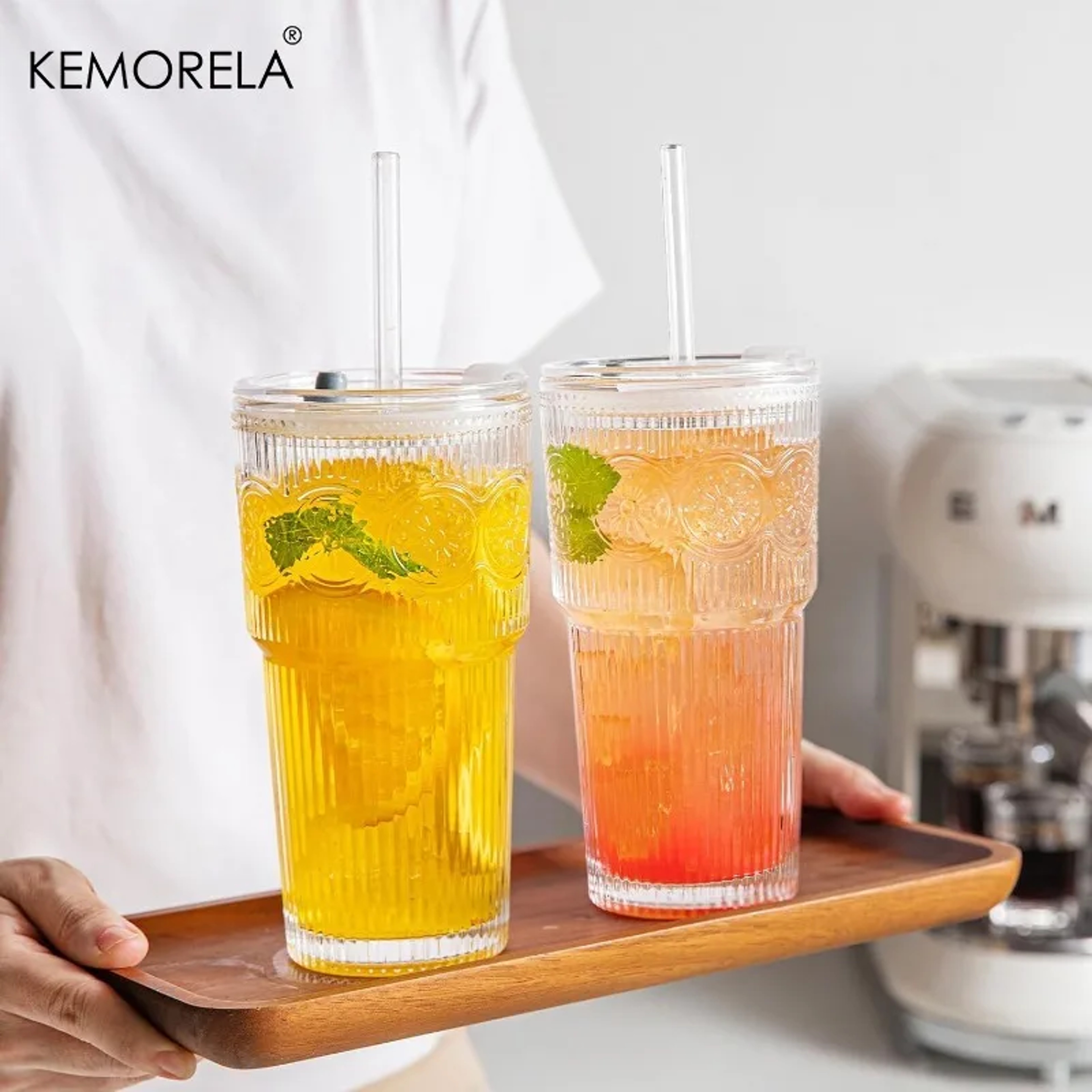 Floral Glass Coffee Cup With Lid And Straw Transparent Tumblers For Juice And Coffee Drinkware Mugs 2