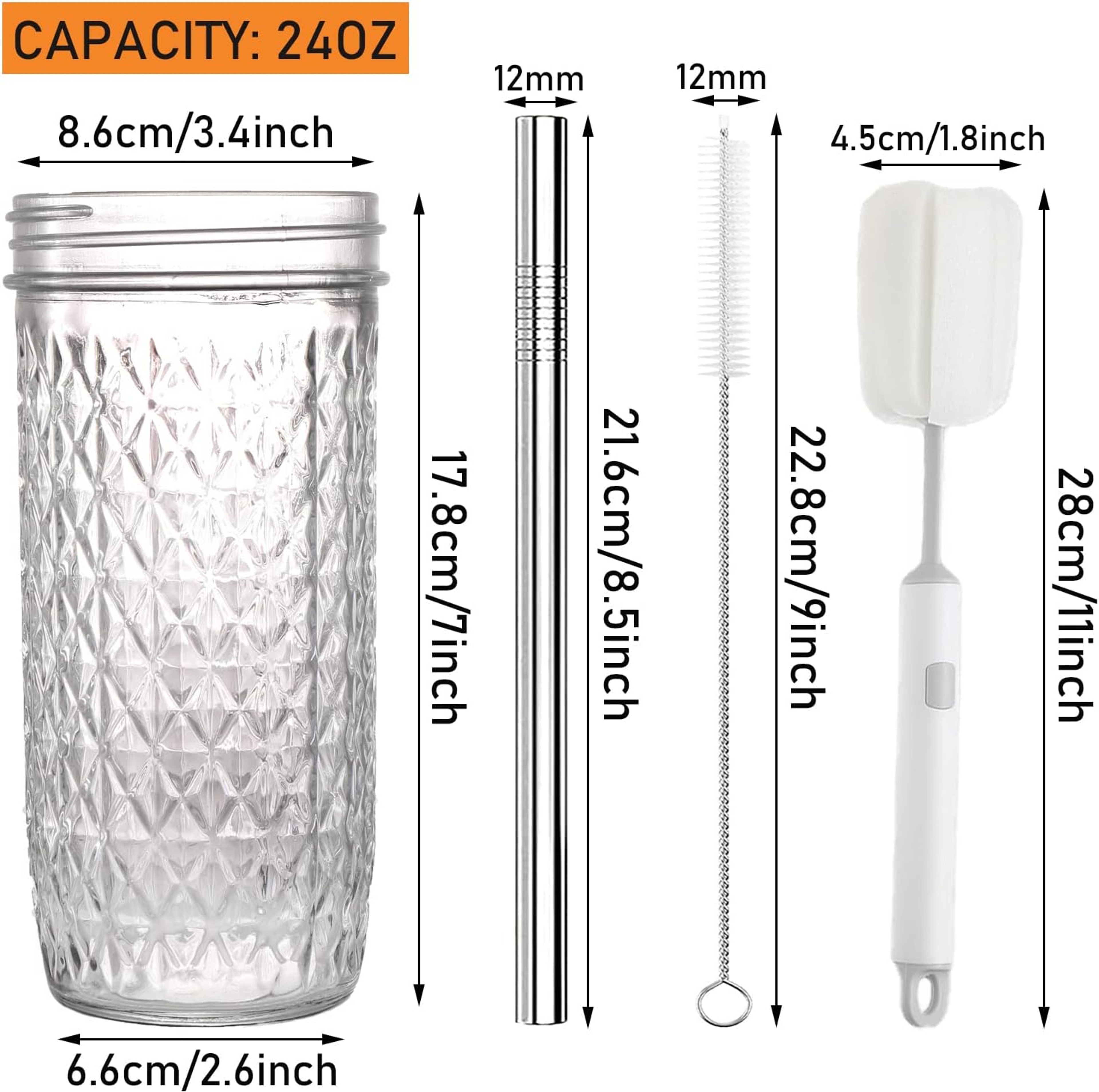 Reusable Boba Tea Cups, Glass Tumblers with Lids and Straws, Mason Jar Drinking Glasses for Iced Coffee – view 6