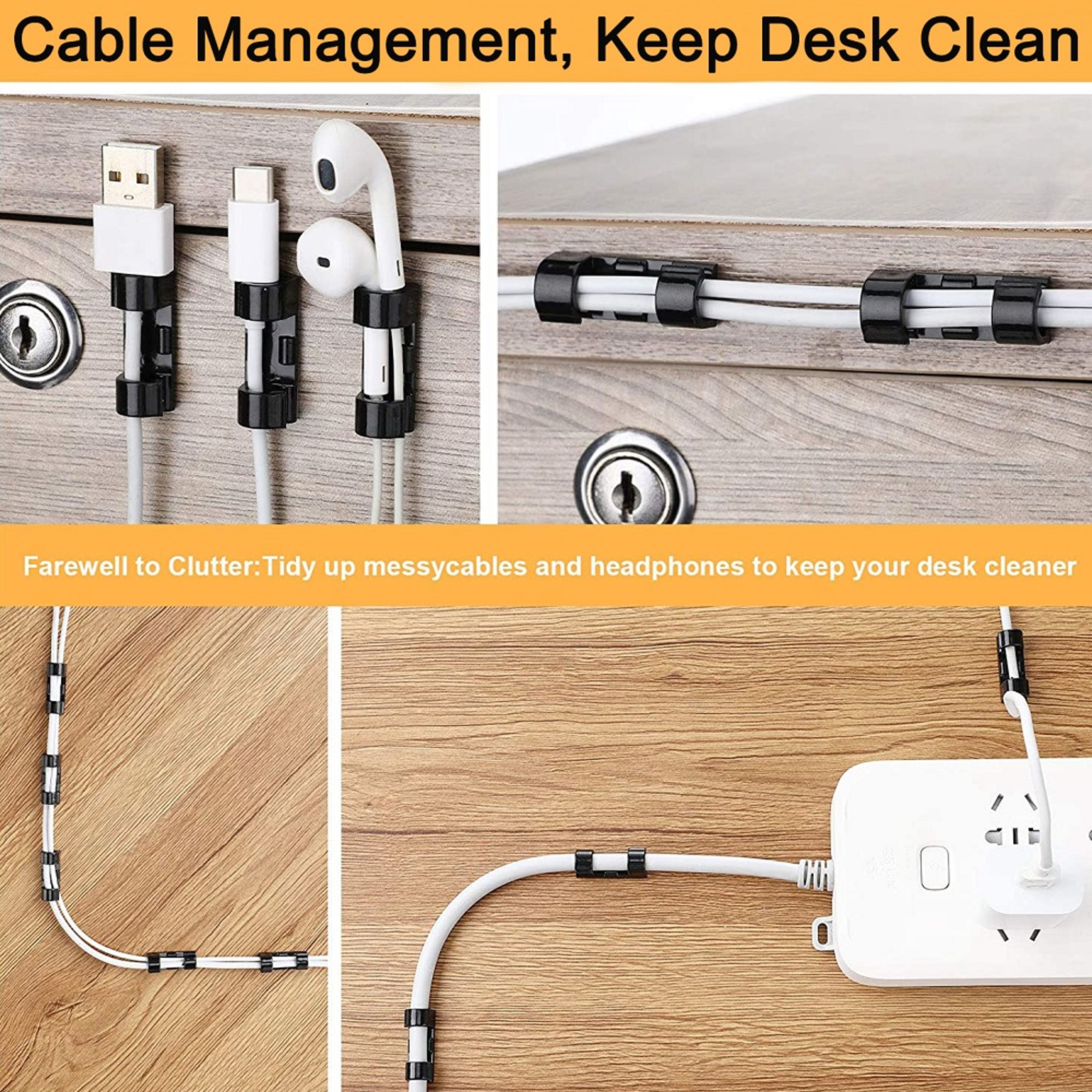USB Cable Management Clips Untoom Wire Winder Manager For Desktop Wall PC Cellphone Charging Data L 2