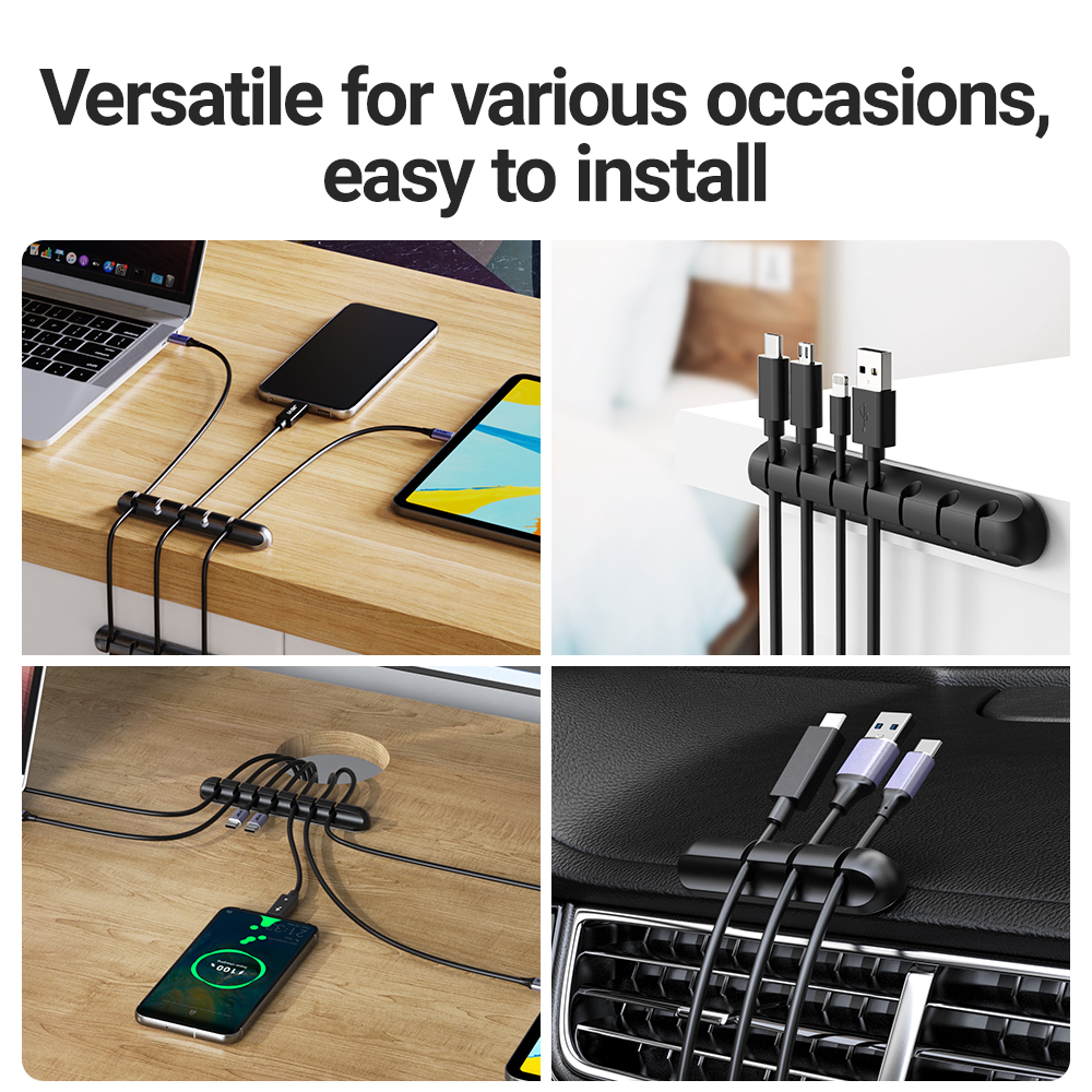 Cord Management Organizer Adhesive Cable Holder Clips For Power Cord USB Charging Cable Nightstand  1