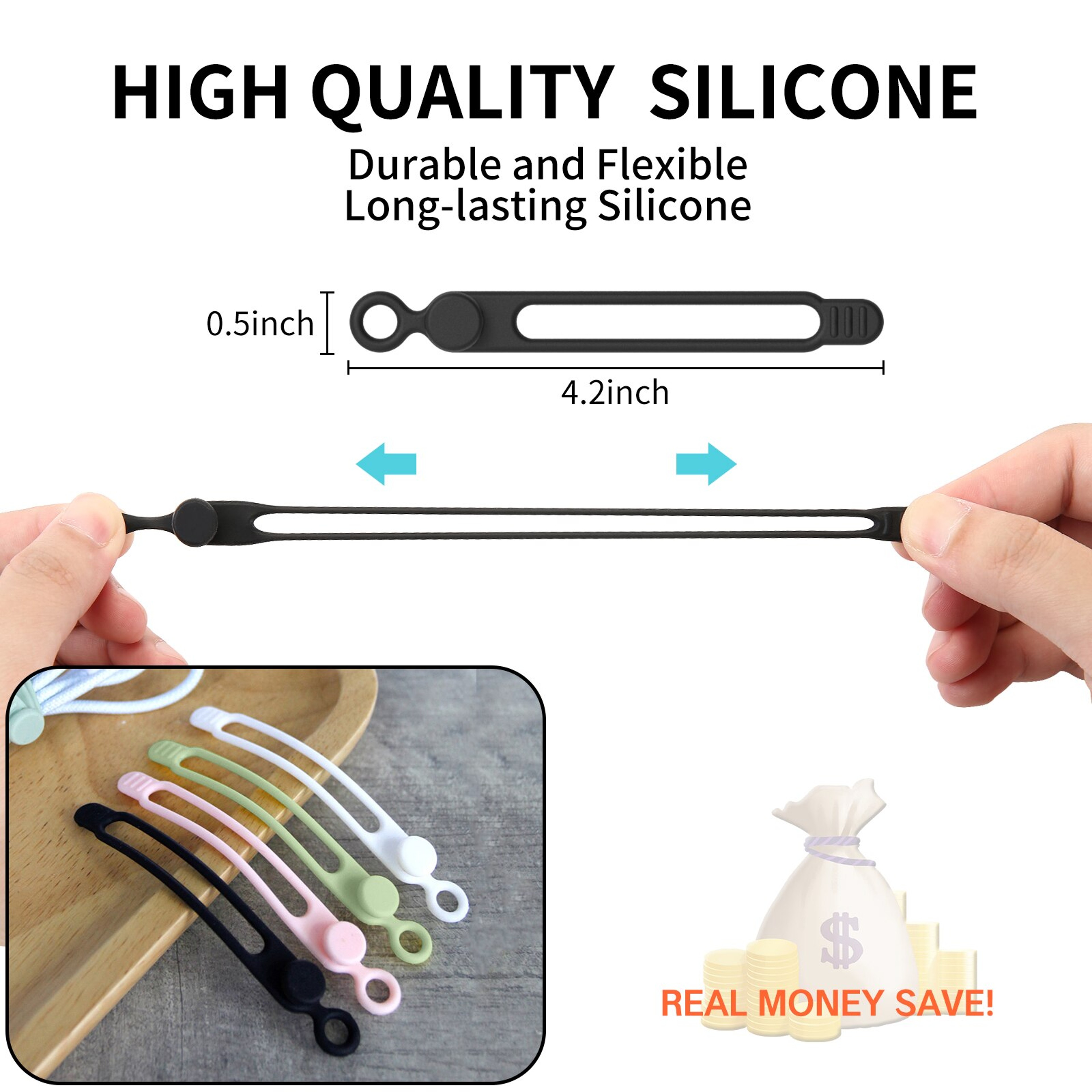 Silicone Cable TiesCord OrganizerCable StrapsReusable Cord TiesTravel Cable Organizer Cute Elastic  3