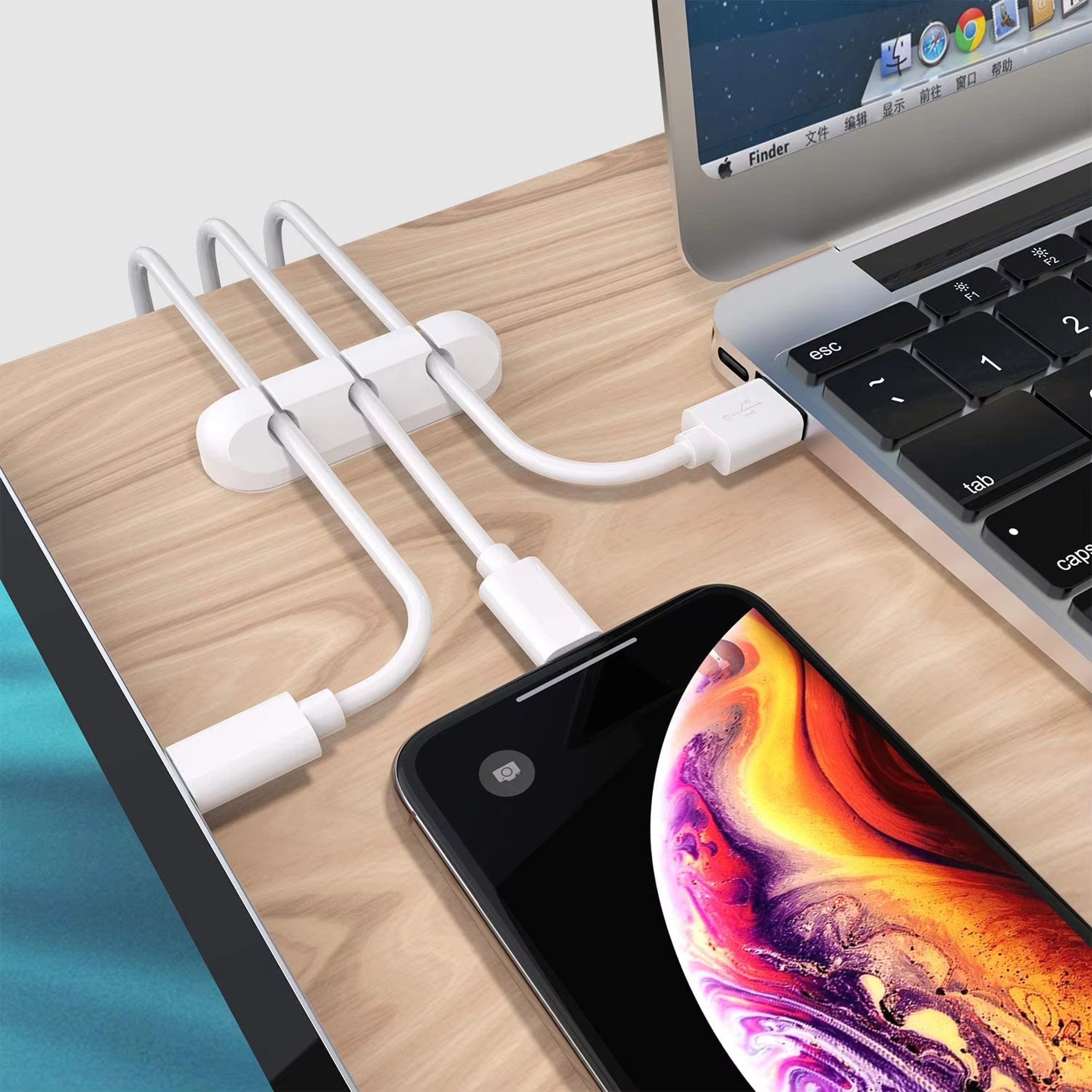Silicone Cable Cord Organizer USB Cable Winder Self Adhesive Management Clips For Mouse Keyboard He 2