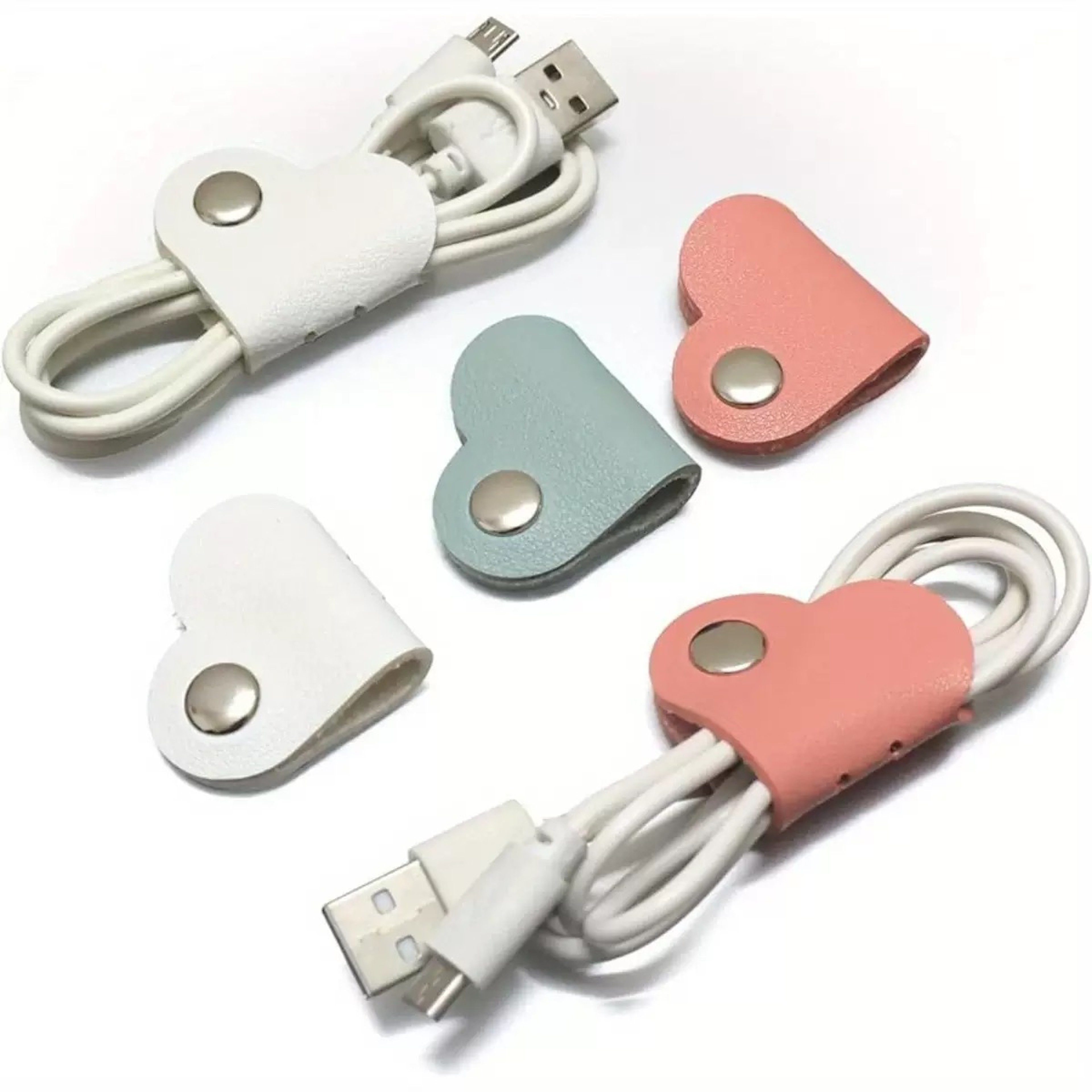 PU Leather Data Cable Organizer Multifunctional Heartshaped Clip Hub Phone Data Storage Winding Cli 0