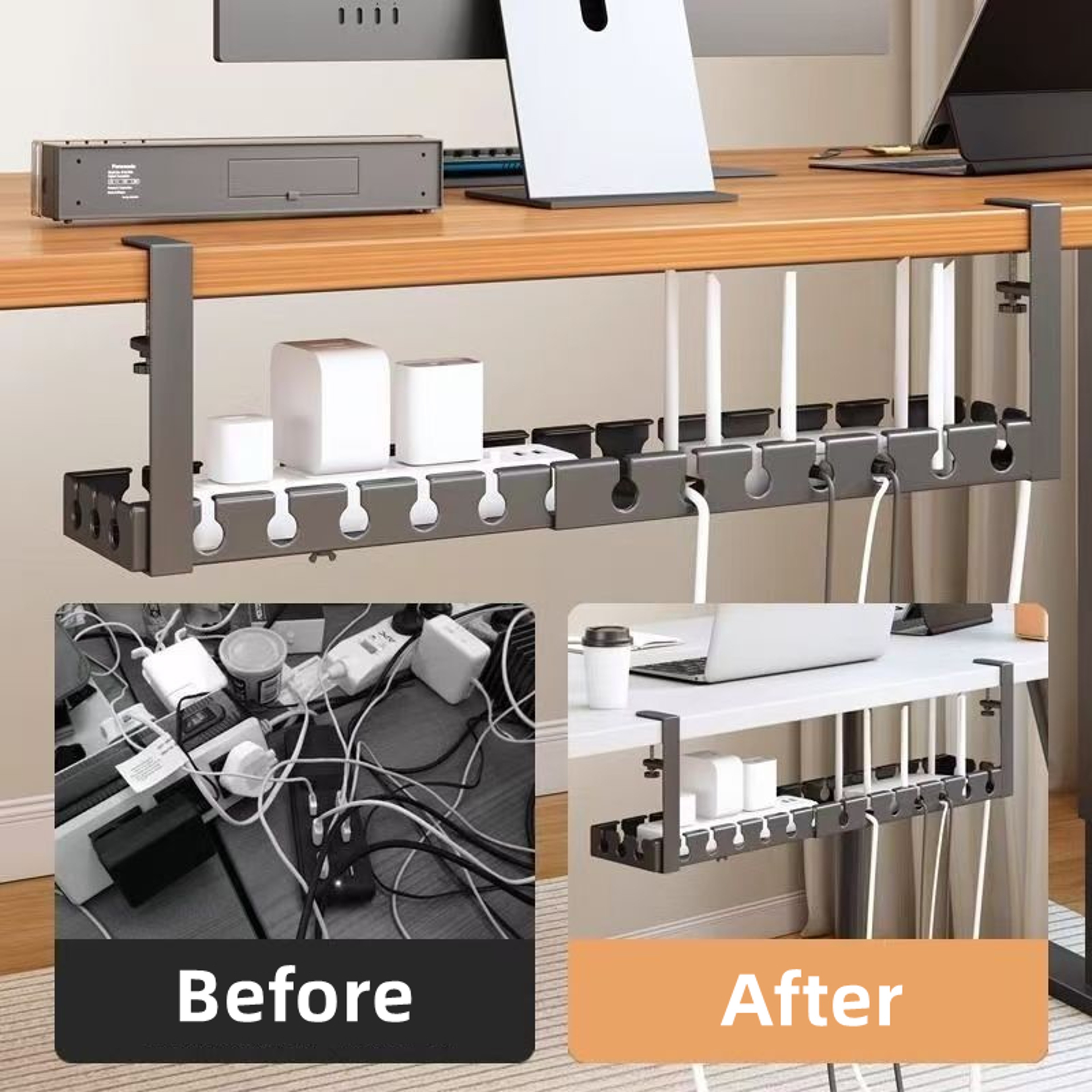 Retractable Power Strip Storage Under Table Storage Rack No Punching Metal Cable Management Tray Ho 2