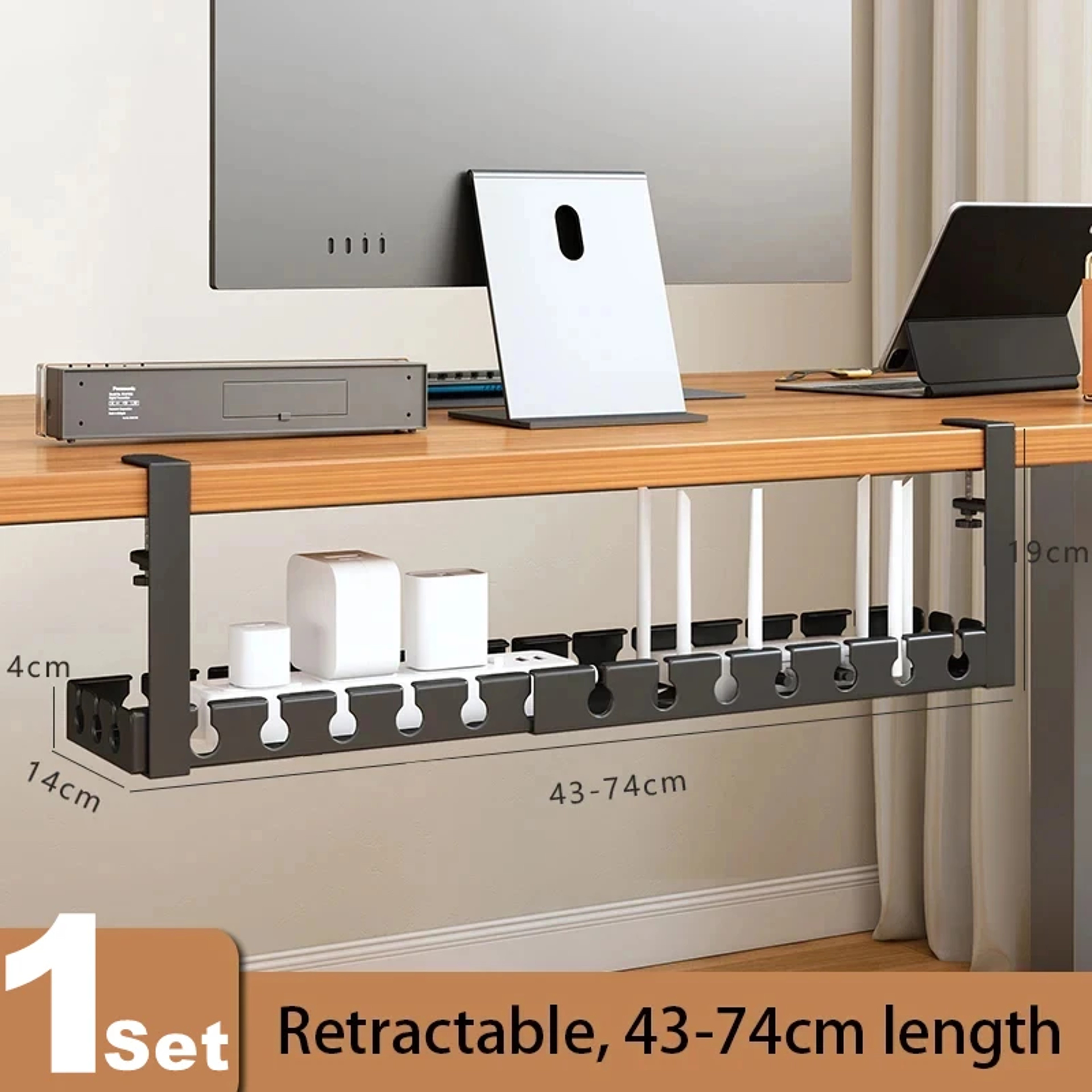 Under Desk No Drilling Cable Management Tray Retractable Organizer Metal Storage Rack for Home Office Router Data Wire – view 8