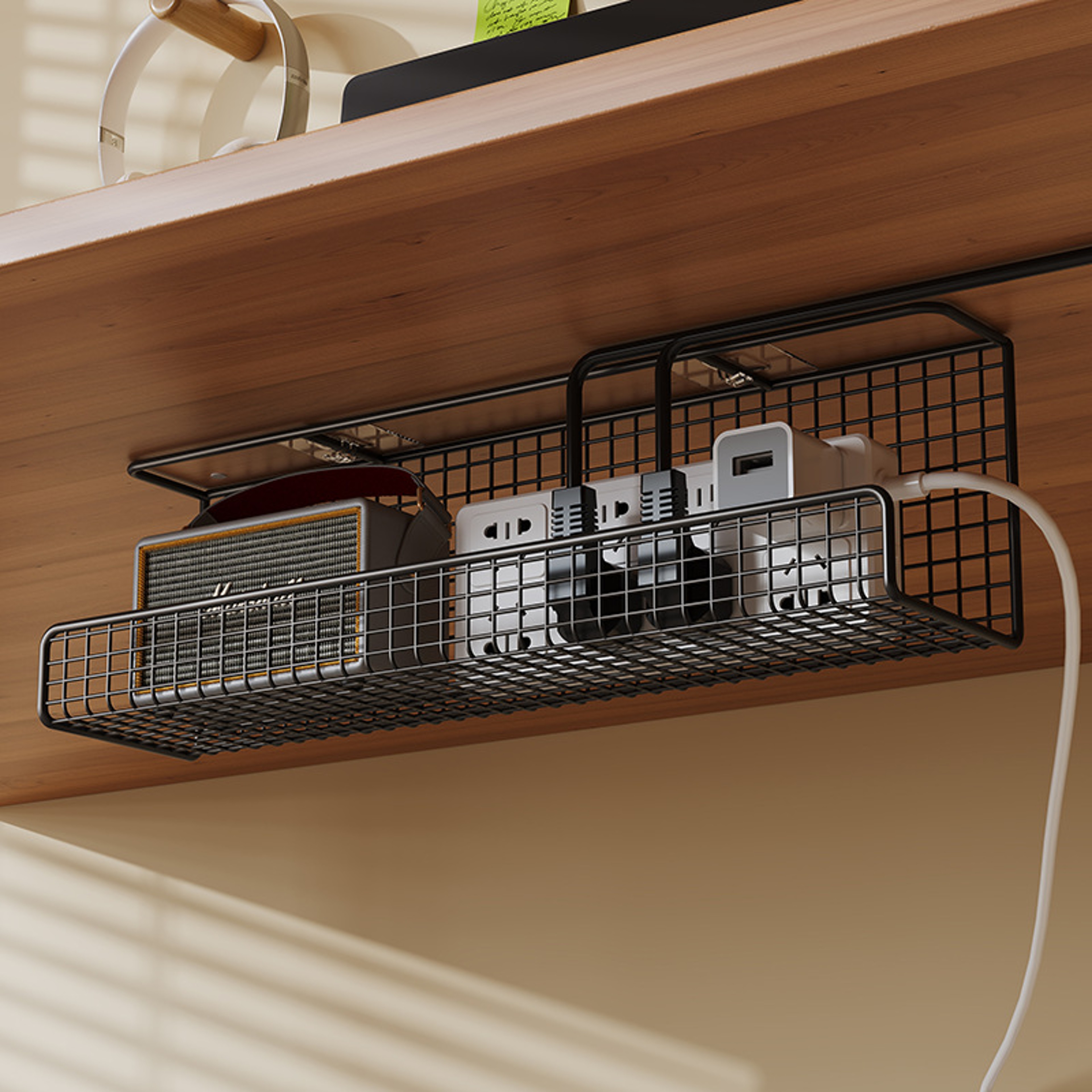 No-drill Under-desk Cable Management Tray Power Cable Rack Wire Socket Storage Organizer – view 7