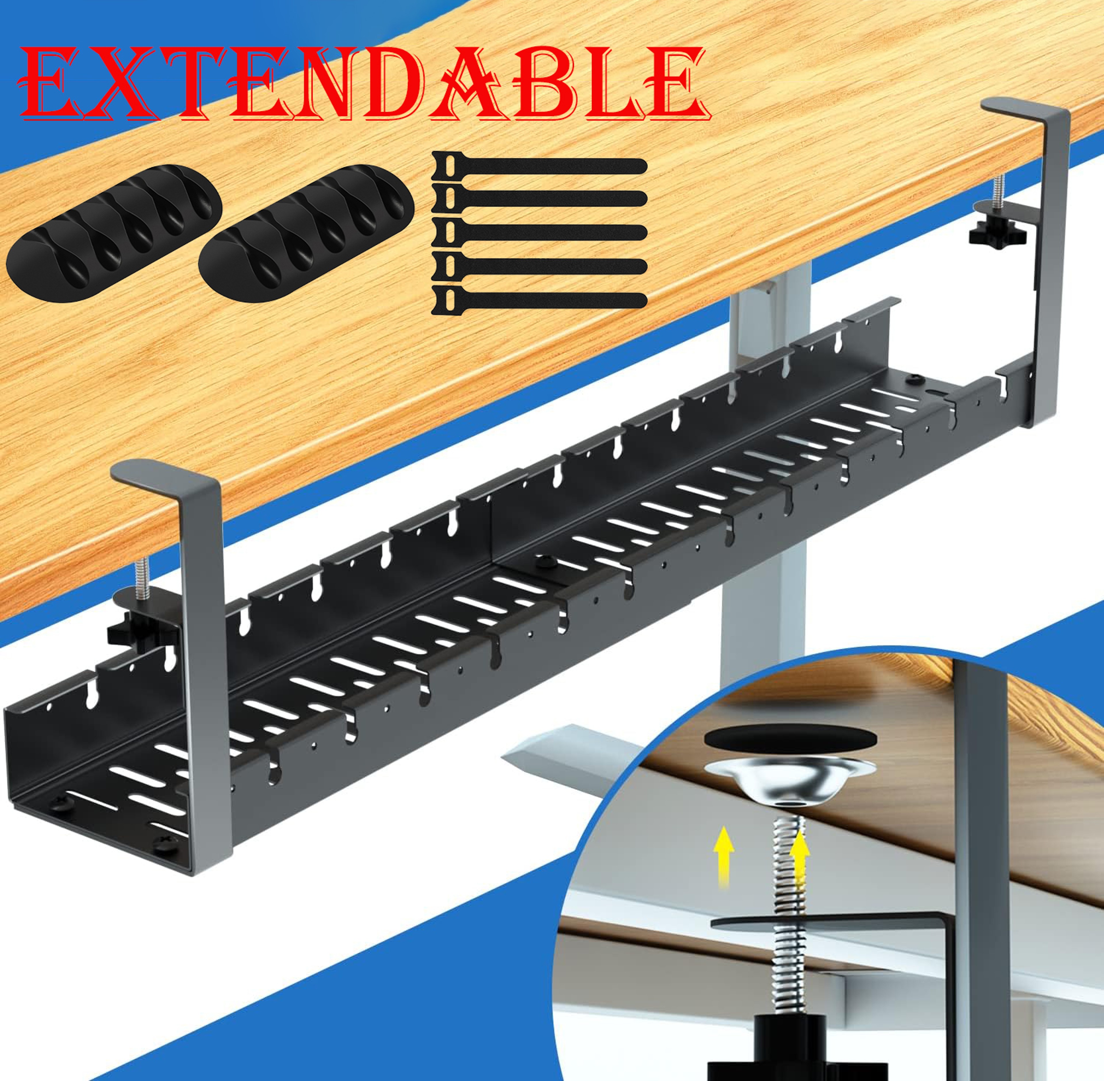 No Drilling Extendable Under Desk Cable Management Metal Tray Multipurpose Space Saving Organizer S 0