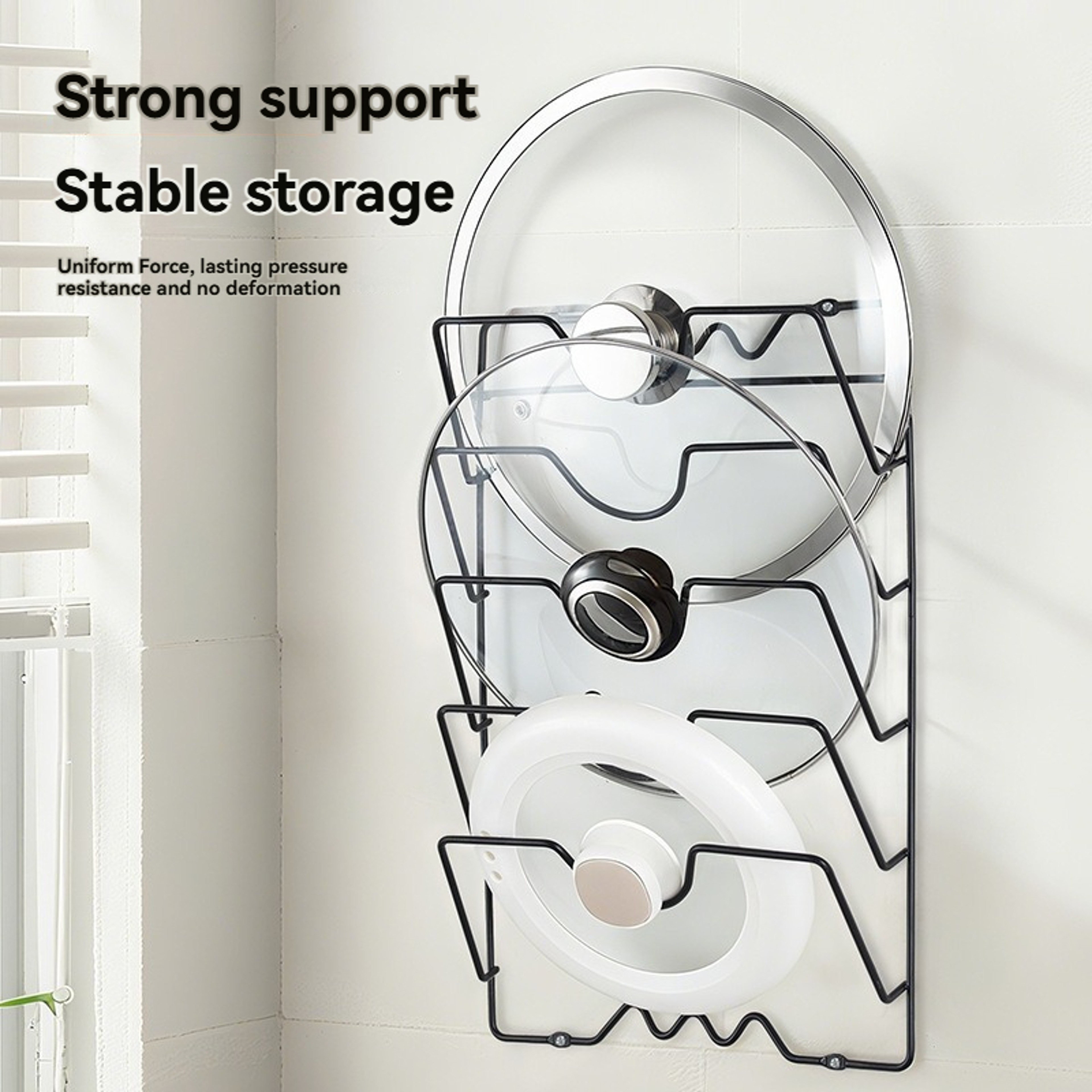 Wall Mounted Pot Lid Rack For Household Kitchen Multi Functional Perforated Five Layers Organizer 0