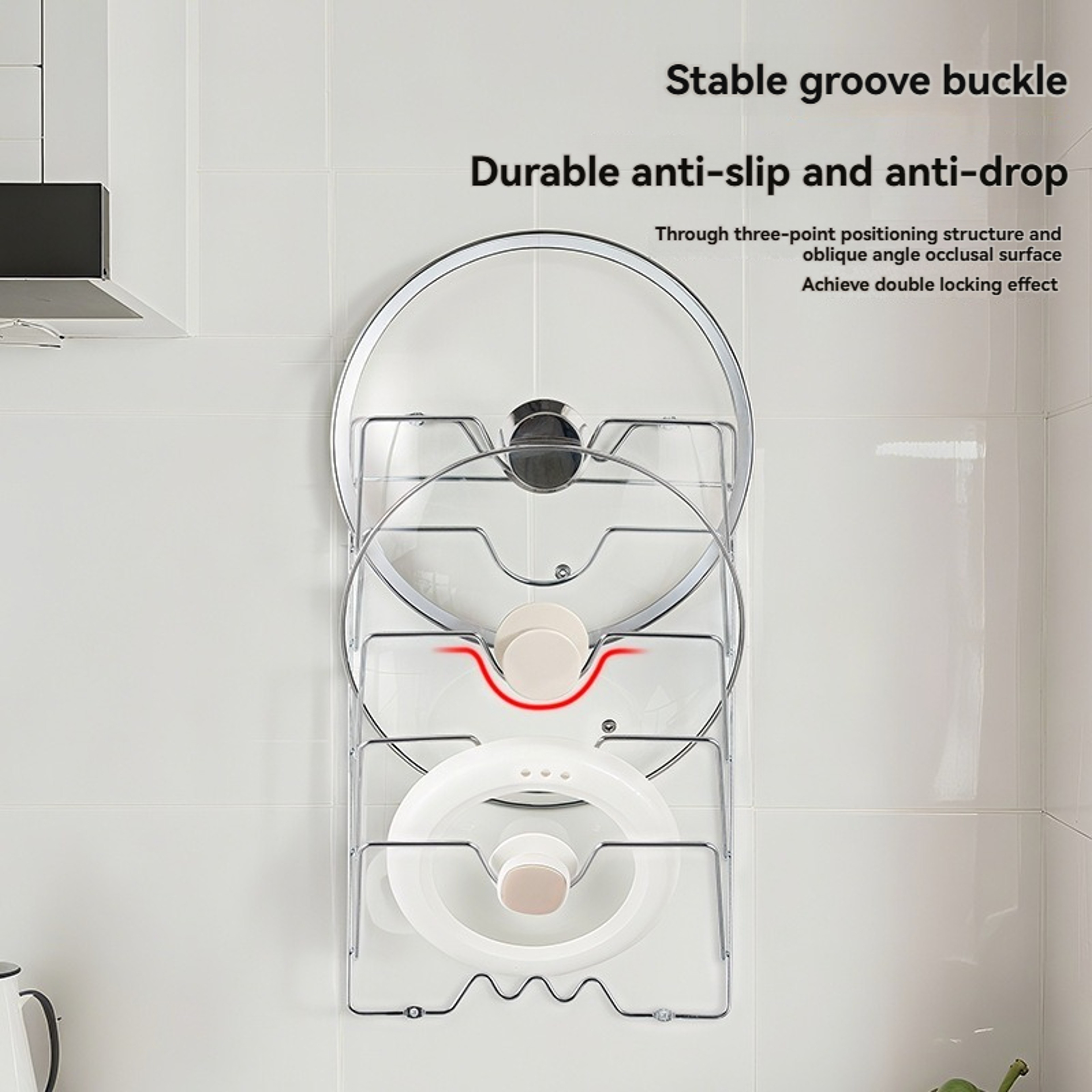 Wall Mounted Pot Lid Rack For Household Kitchen Multi Functional Perforated Five Layers Organizer 3