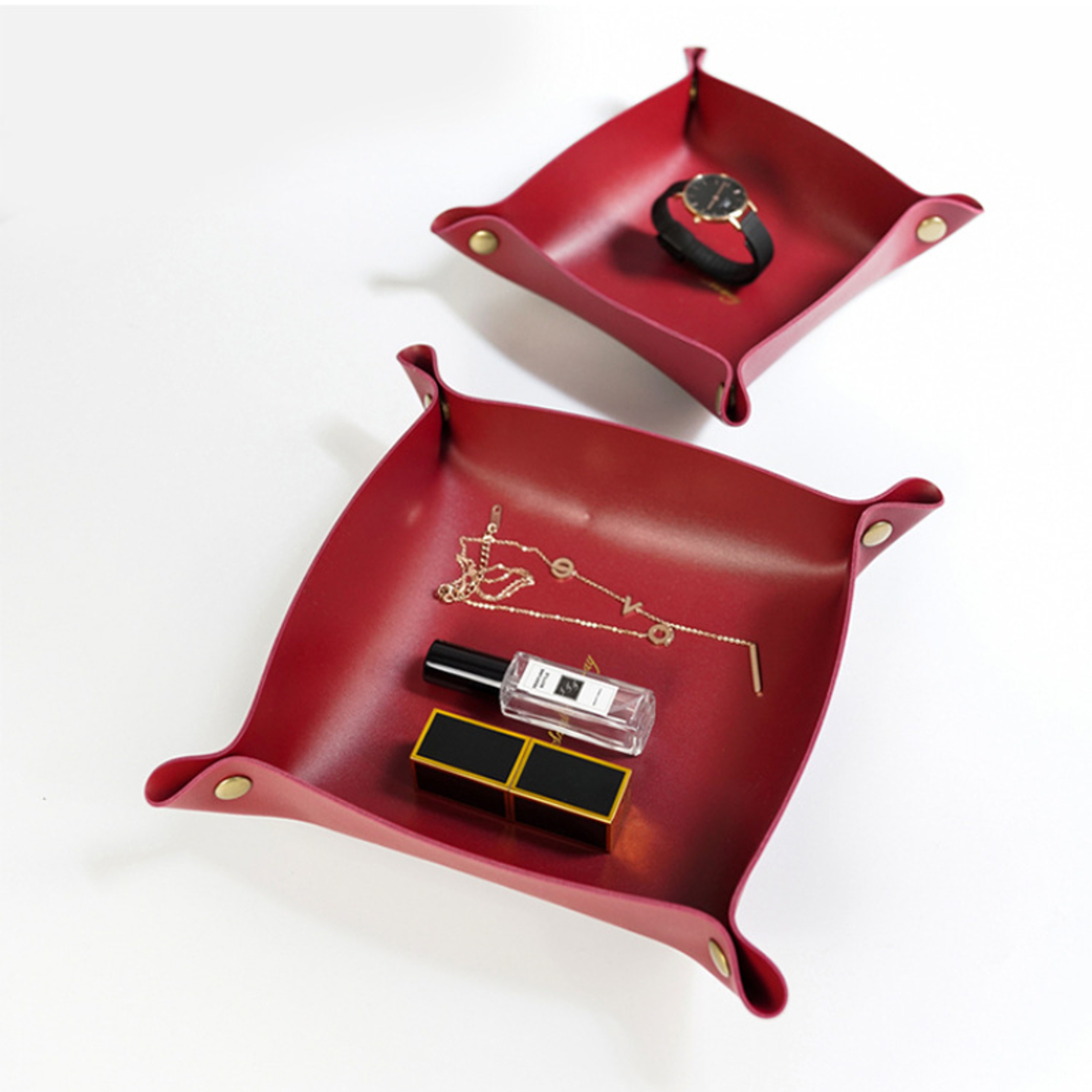 Nordic Style Leather Storage Tray Desktop Organizer Key Jewelry Cosmetic Storage Box Folding Home D