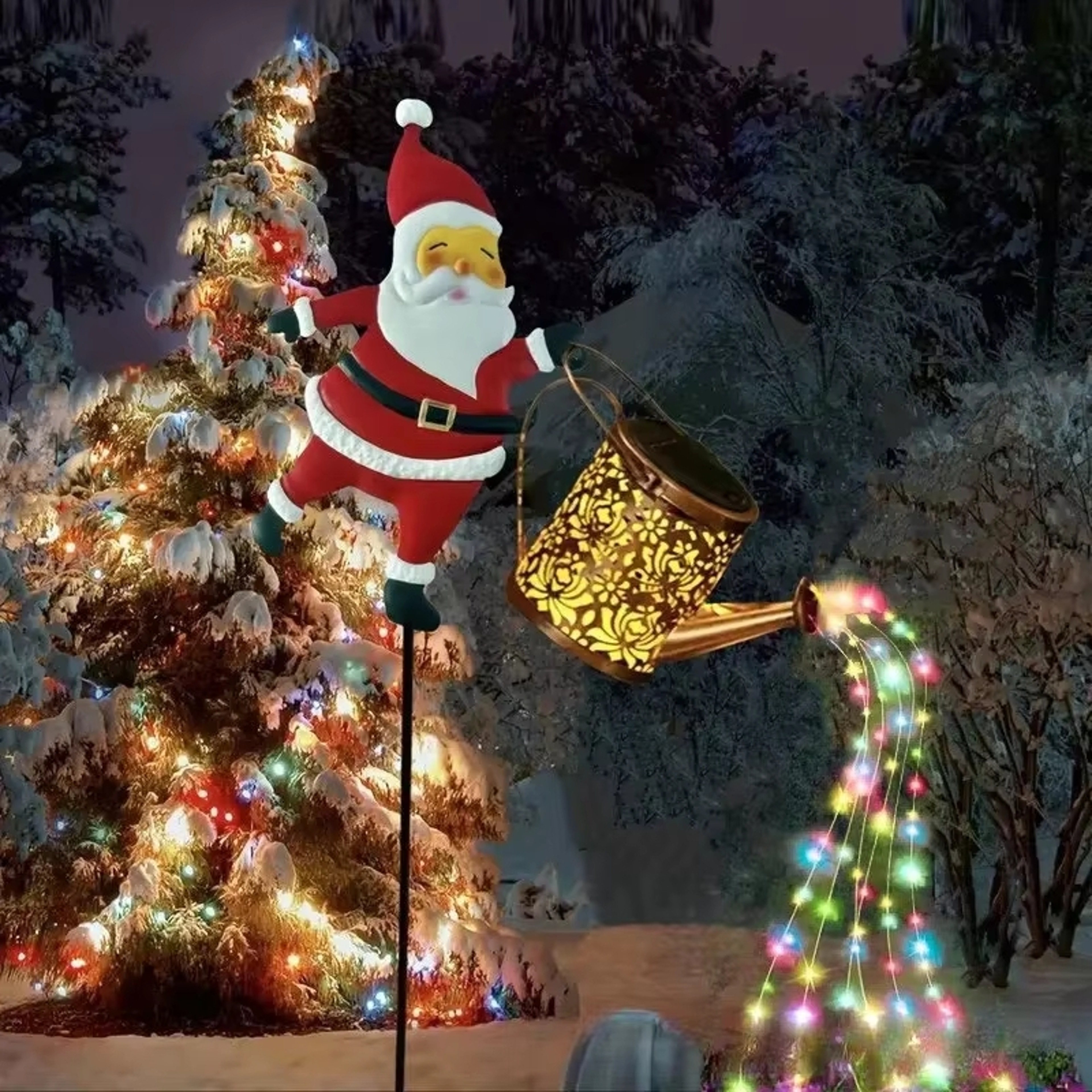 Hanging LED Santa Claus Watering Can Solar Snowman Kettle Outdoor Garden Lights Solar Light for Yard Lawn Christmas – view 3