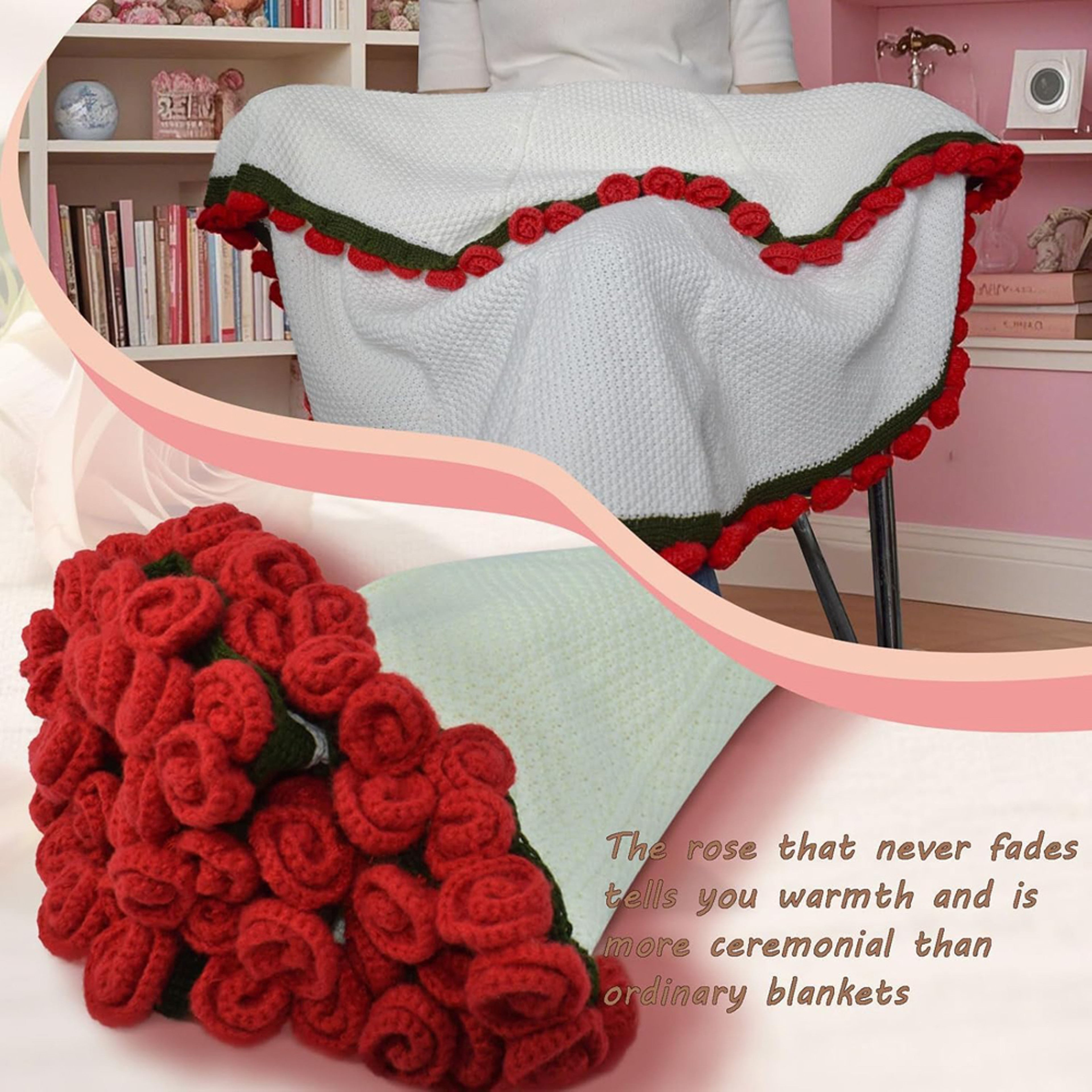 Soft And Lightweight Finished Flower Bouquet Blanket Knitted Throw Blanket For Valentines Day Weddi 5
