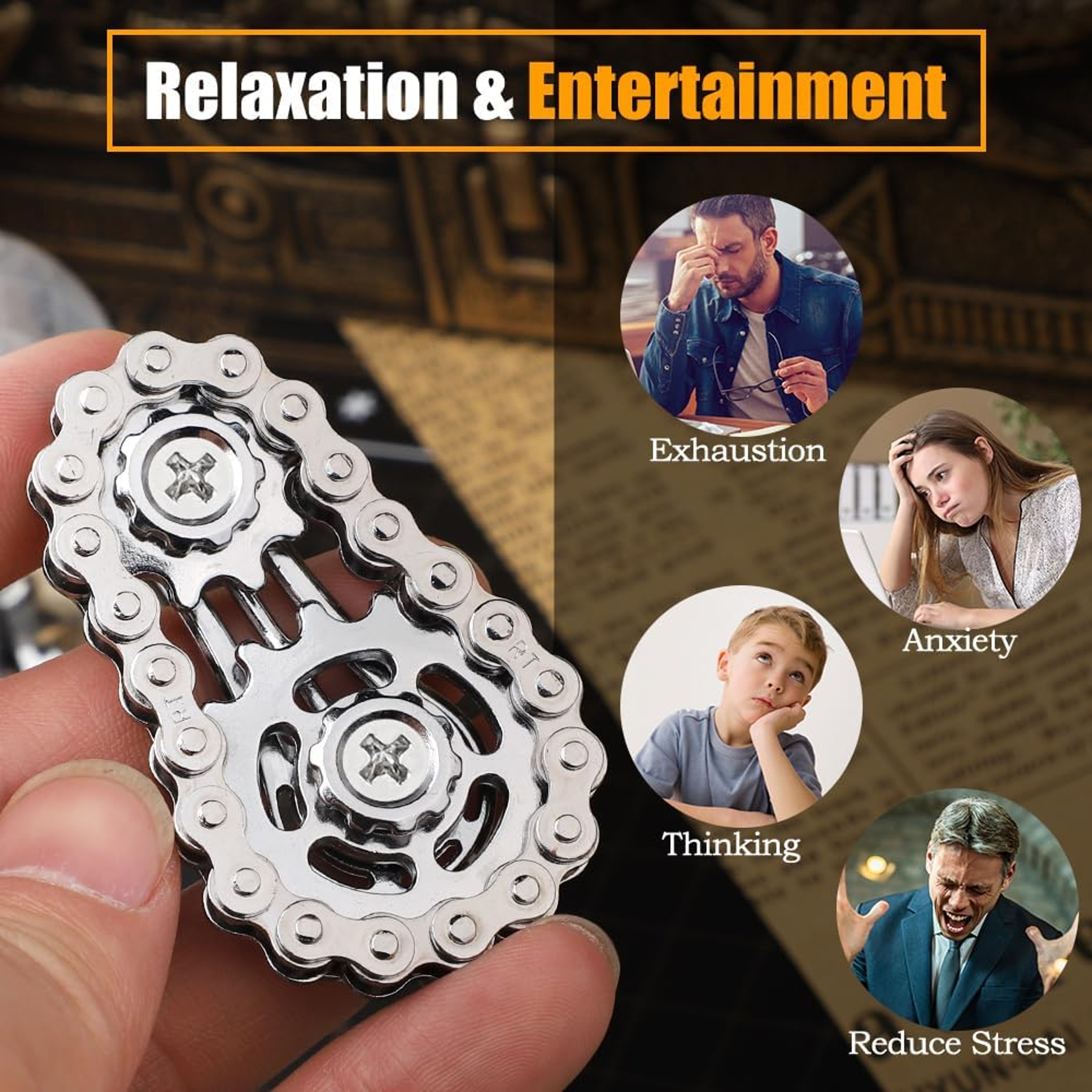 Antistress Cool Sprockets Fidget Gyro Spinner Anxiety Relief Metal Bike Chain EDC Toy 4