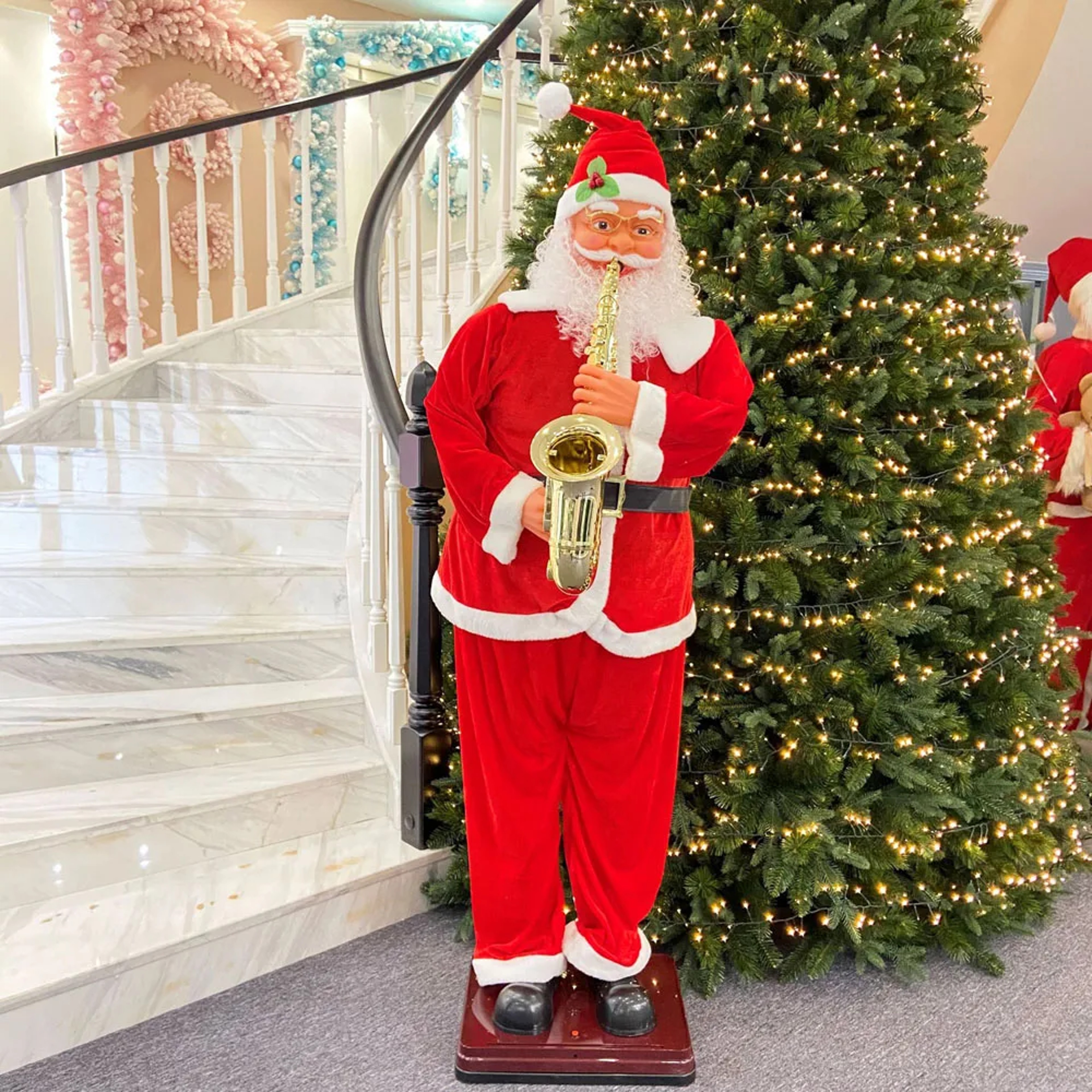 Collapsible Christmas Life Size Animated Rock Singing Santa Claus Decoration for Hotel Doorway – view 1