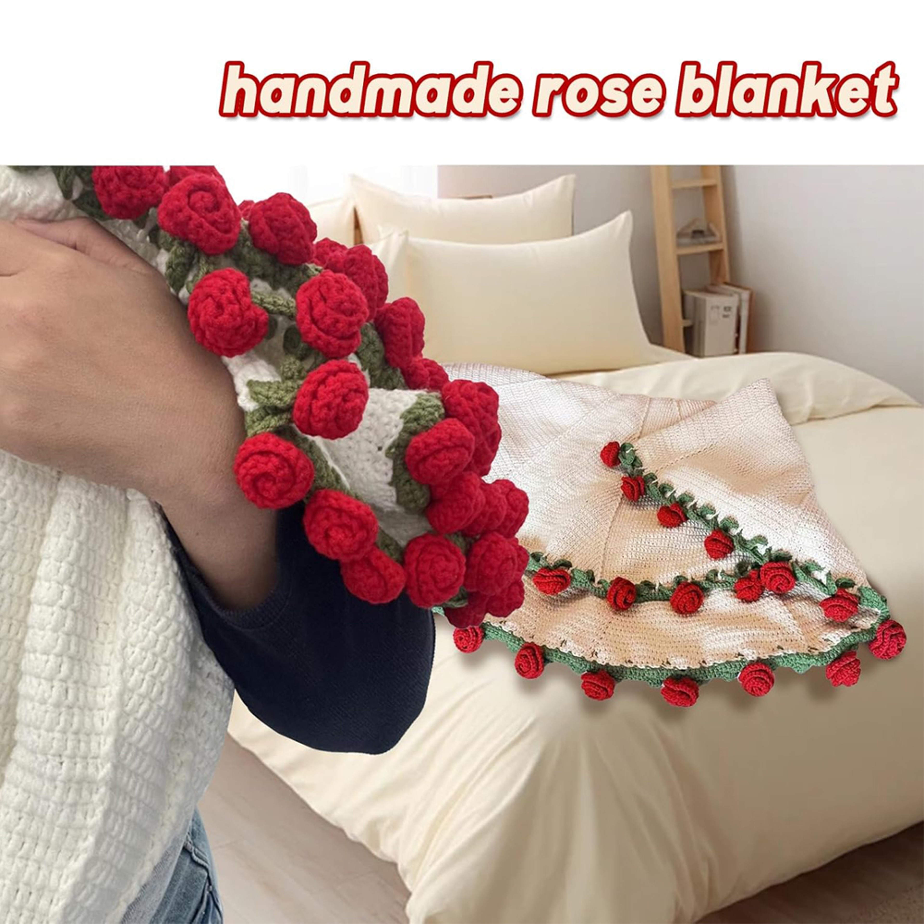 Handmade Crochet Rose Blanket Bouquet with Gift Bag Valentine's Day Birthday Gift – view 5
