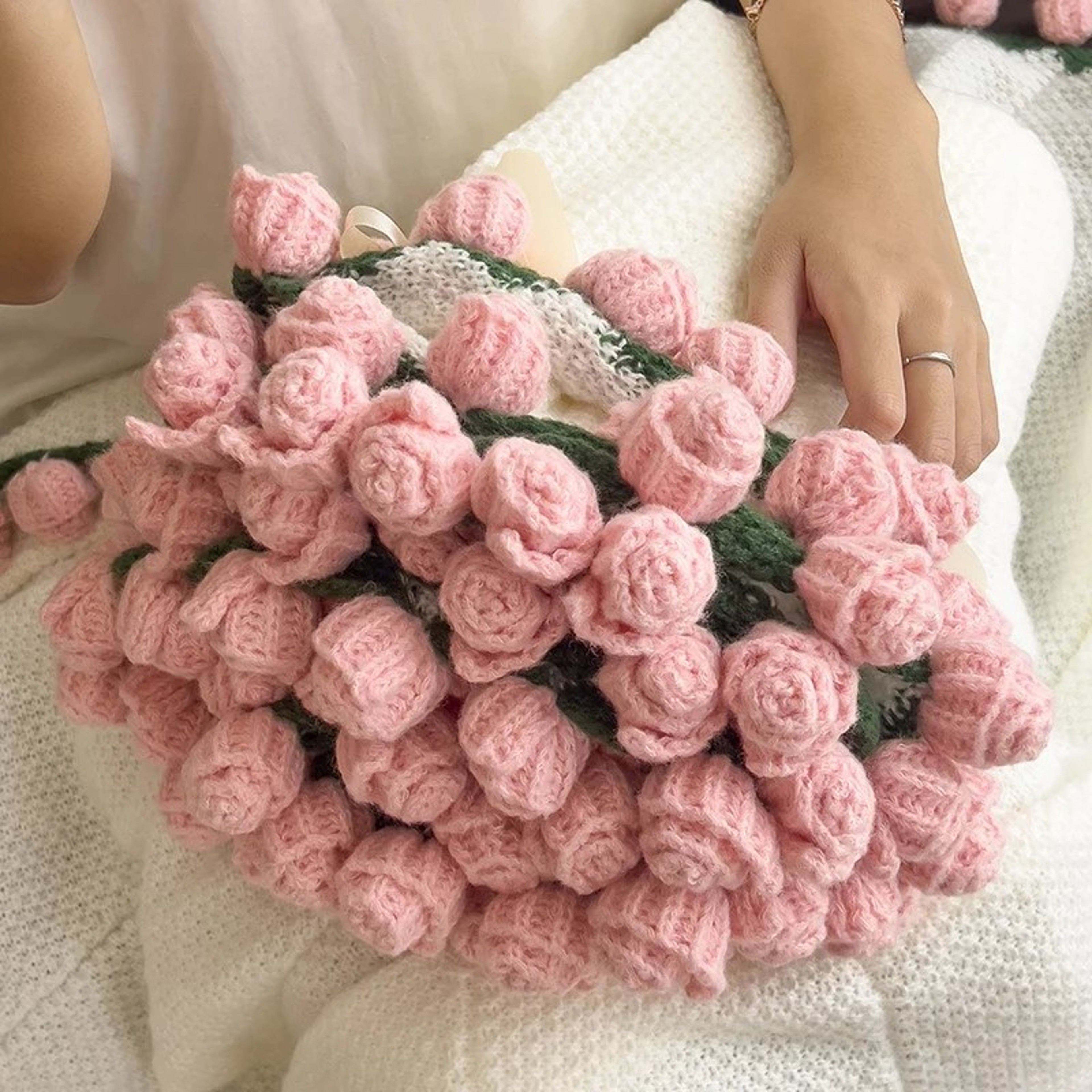 Handmade Crochet Rose Blanket Bouquet with Gift Bag Valentine's Day Birthday Gift – view 8