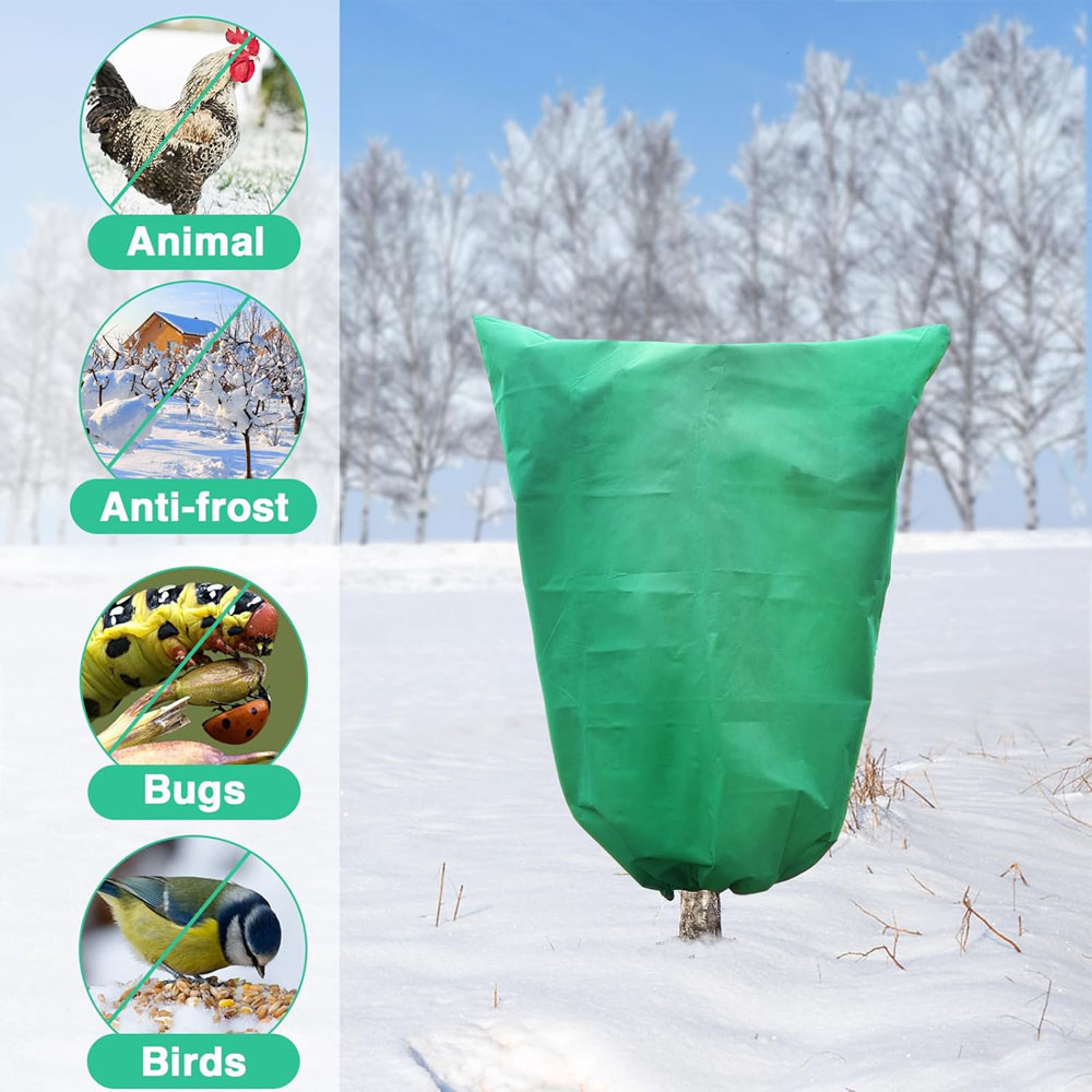 Plant Frost Protection Covers AntiFreeze Shrub Protection Bag With Zipper Drawstring Freeze Cloth A 2