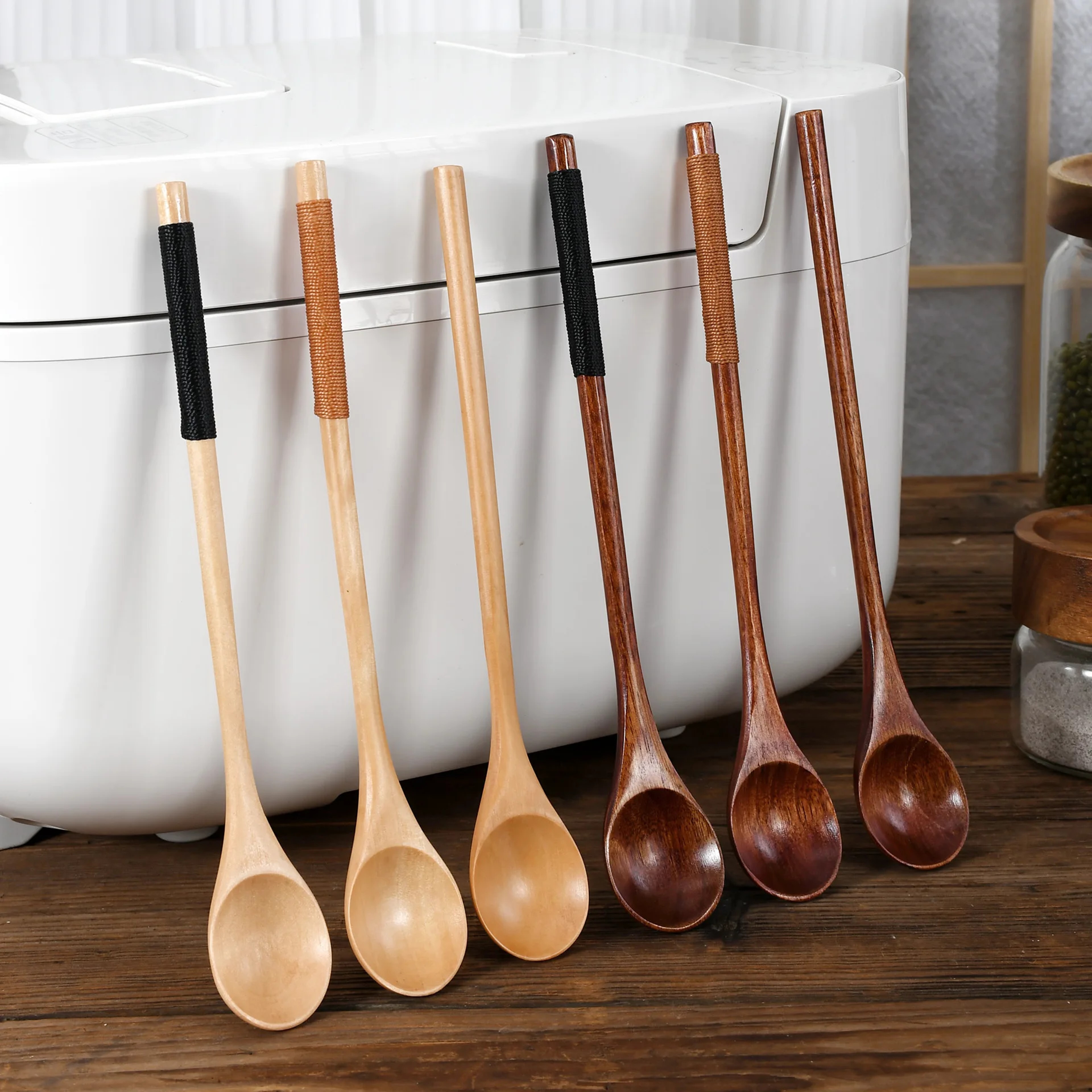 Small Teaspoon Set Wooden Tea Spoon Long Coffee Spoons Wood Honey Dessert Spoon Coffee Drink Stirre 0