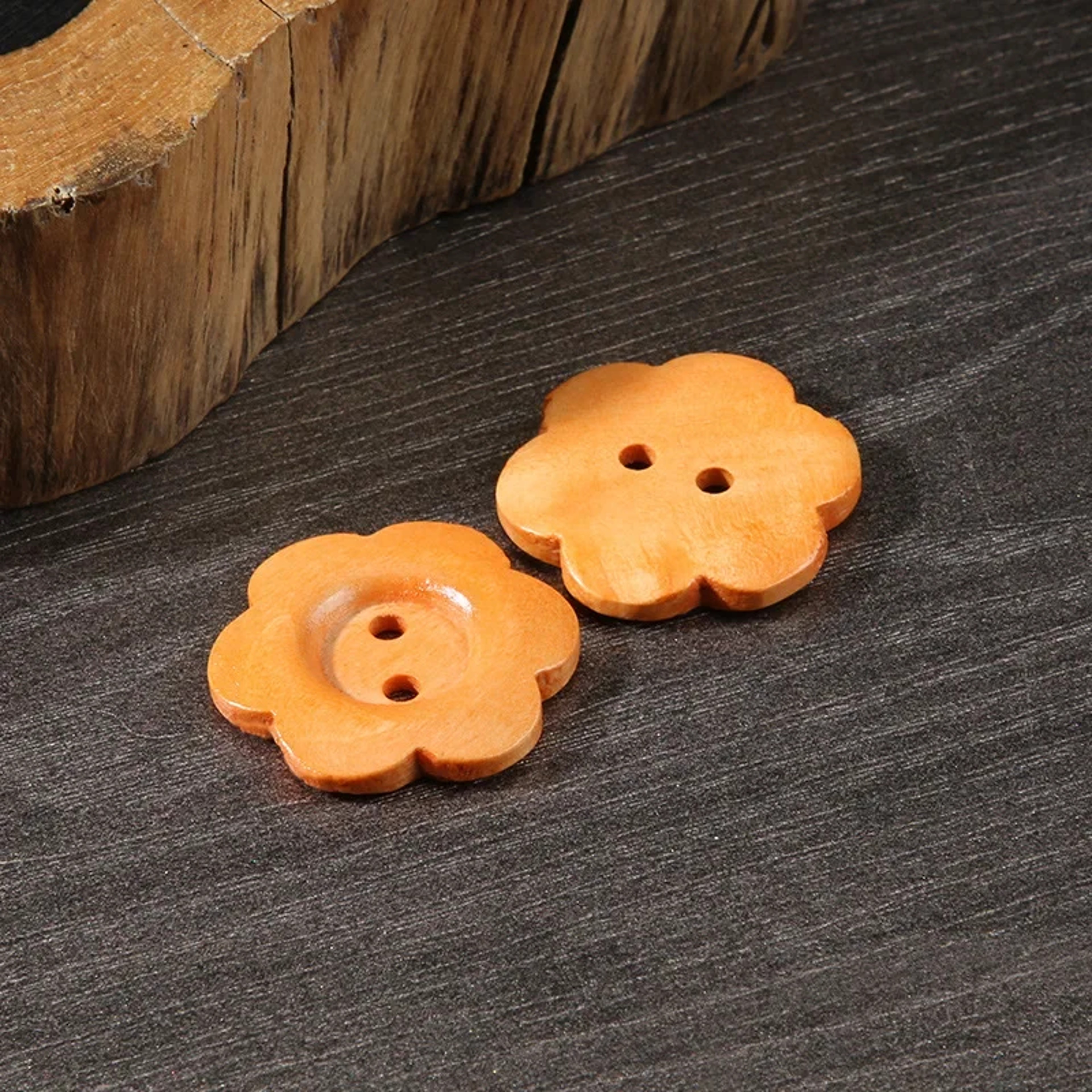 Wooden Flower Buttons Hole FlatBack Buttons For Womens Sweaters Overcoats Apparel Accessories 3