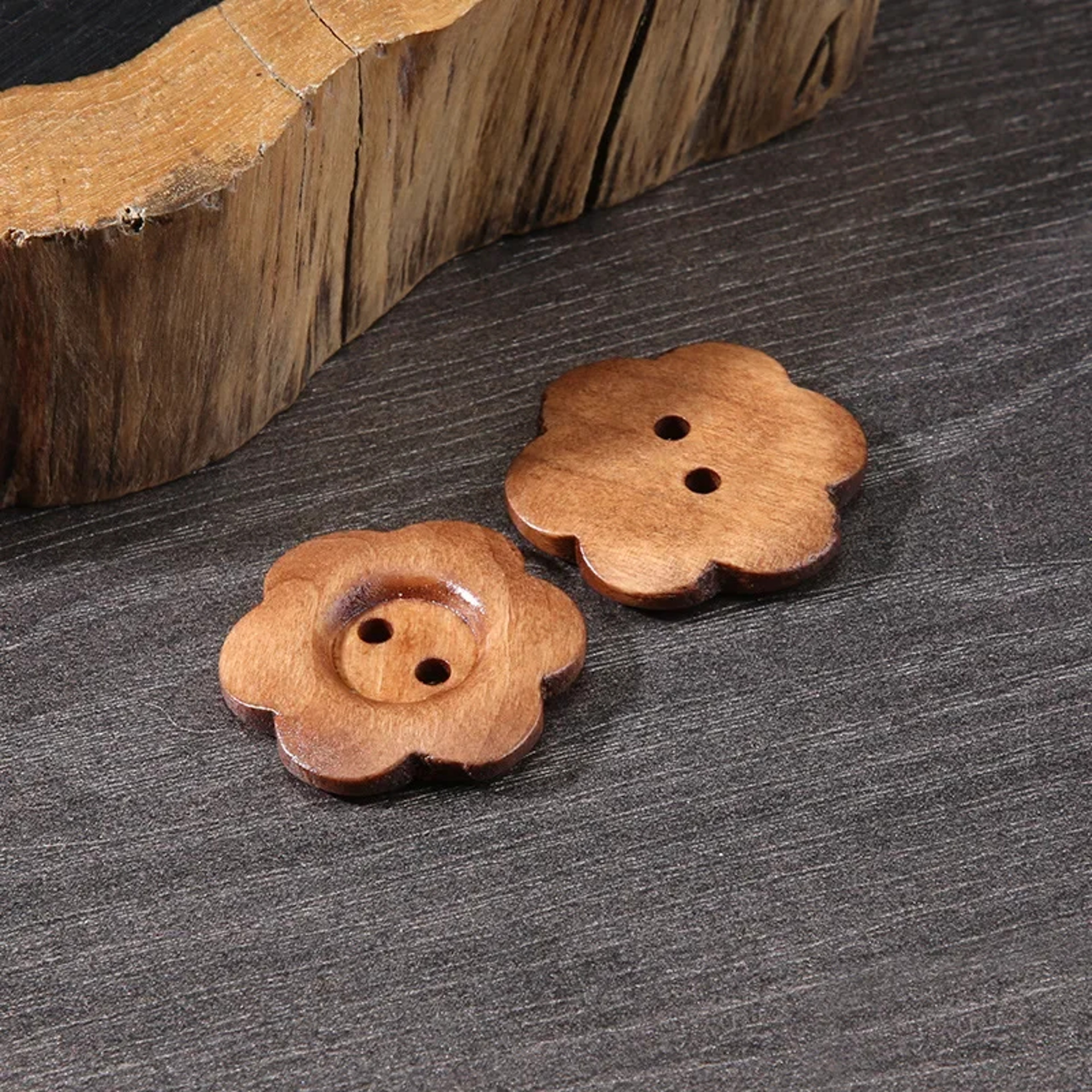Wooden Flower Buttons Hole FlatBack Buttons For Womens Sweaters Overcoats Apparel Accessories 9